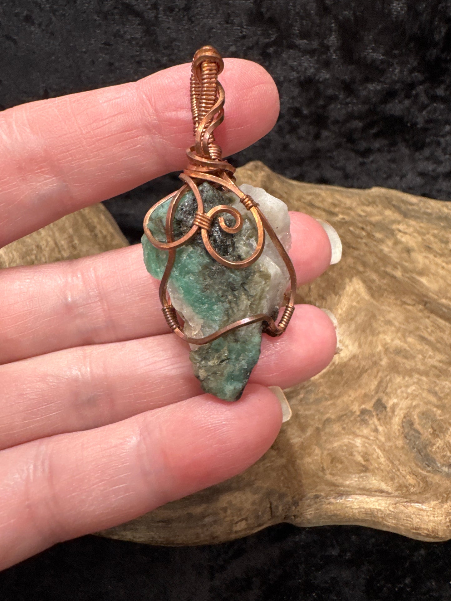 Emerald wire wrapped pendant (handmade)
