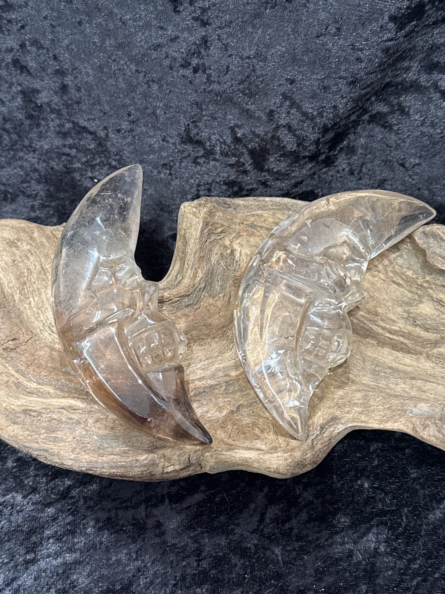 Smoky Quartz Moon Skull Carving