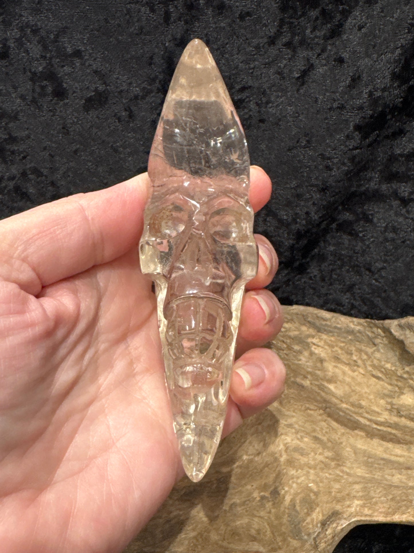 Smoky Quartz Moon Skull Carving