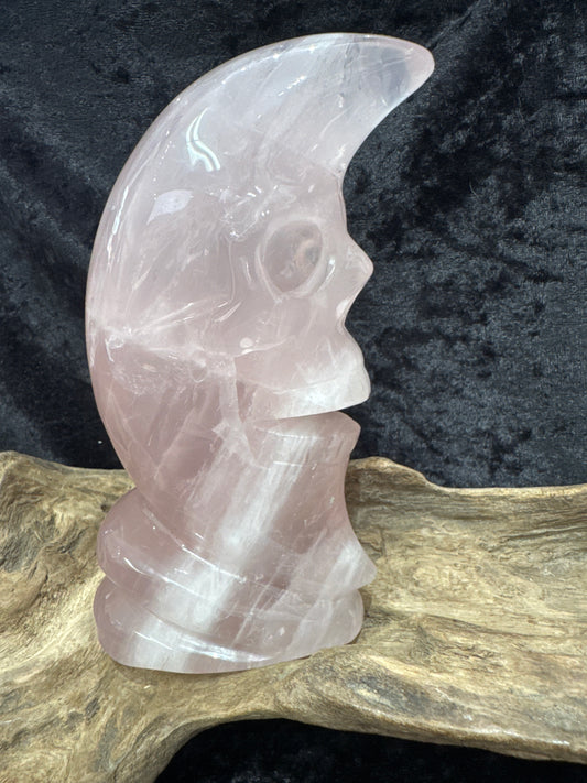 Rose Quartz Moon Skull Carving