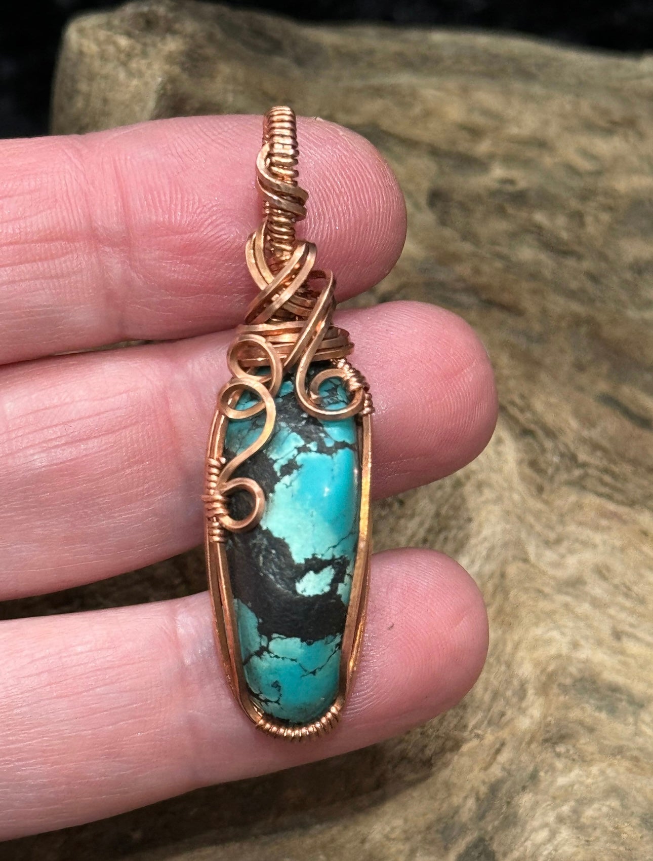 Turquoise (Tibet) wire wrapped pendant - I am whole