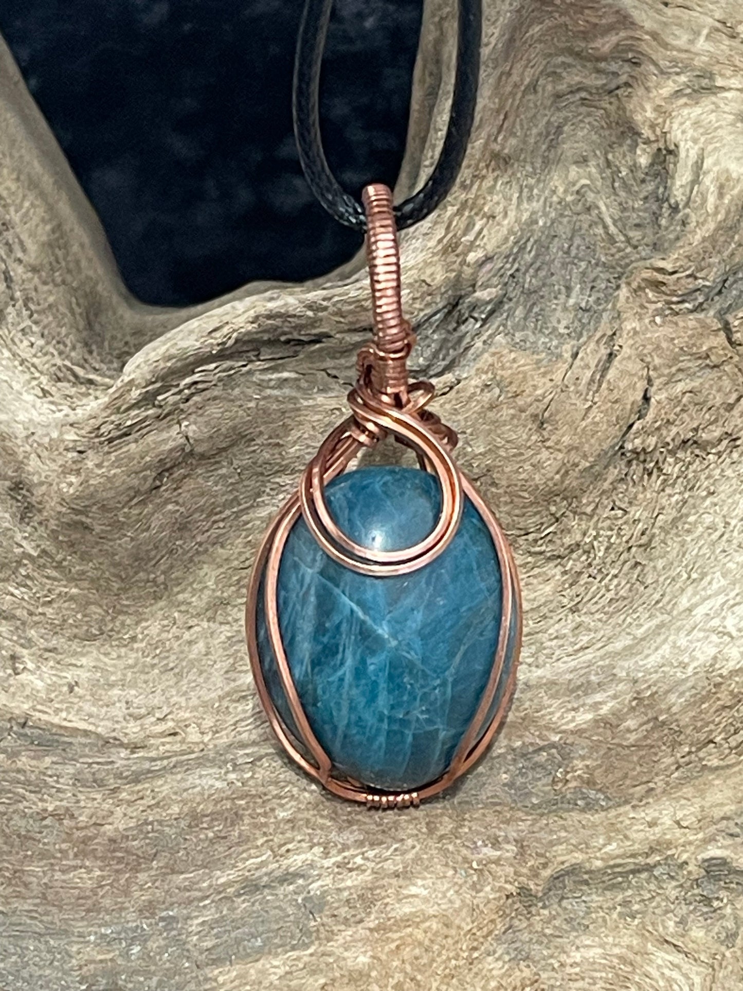 Blue Apatite wire wrapped pendant - I am clear minded