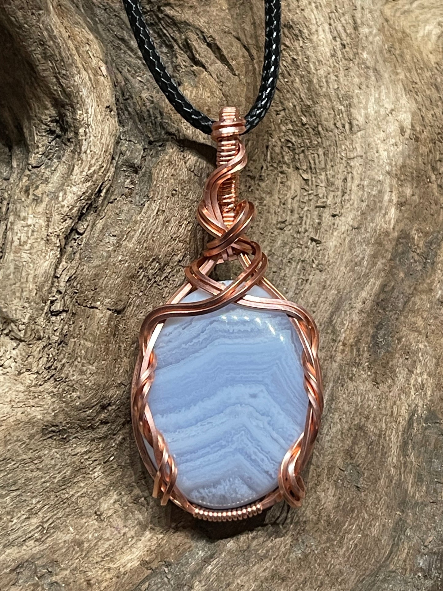 Blue Lace Agate wire wrapped pendant -