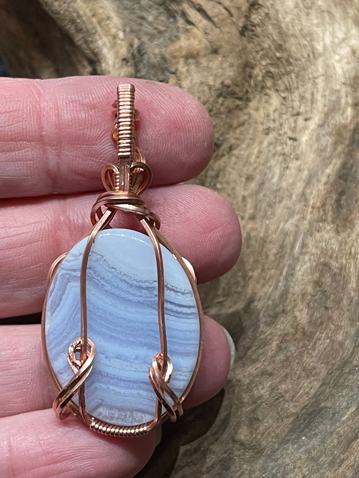 Blue Lace Agate wire wrapped pendant -