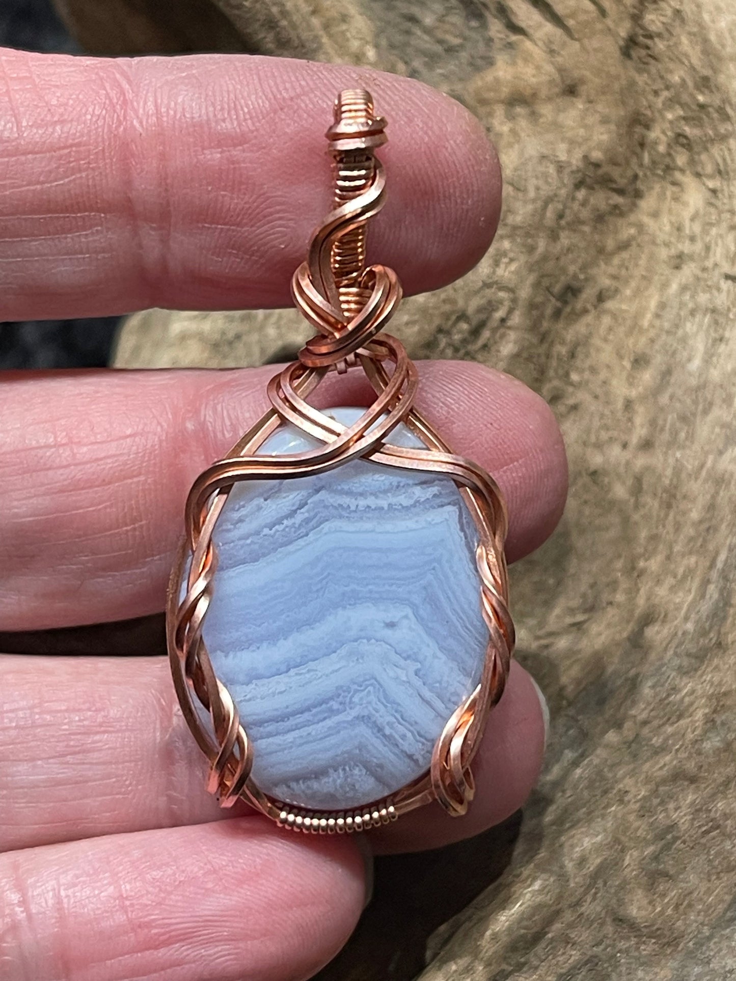 Blue Lace Agate wire wrapped pendant -