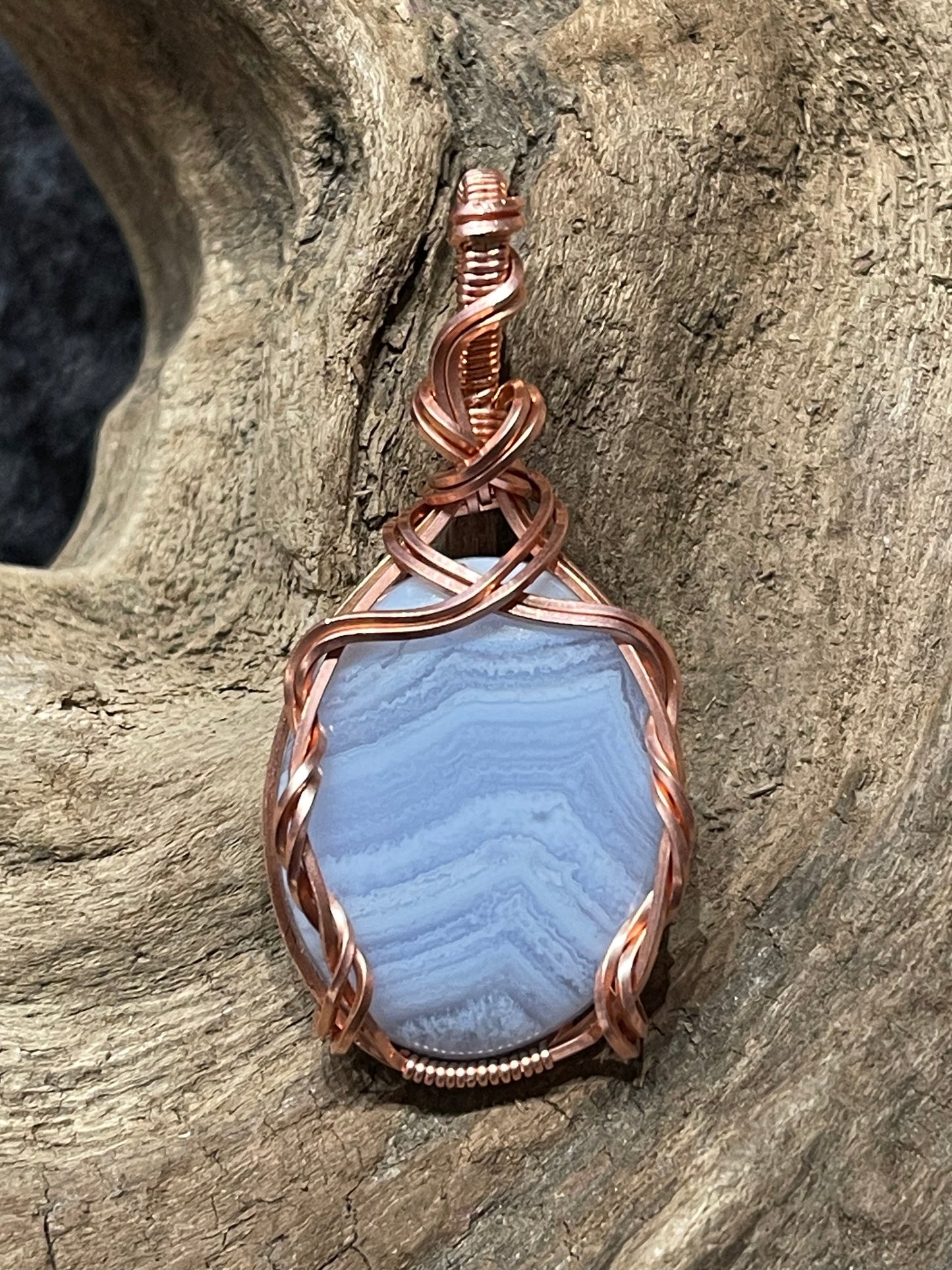 Blue Lace Agate wire wrapped pendant -