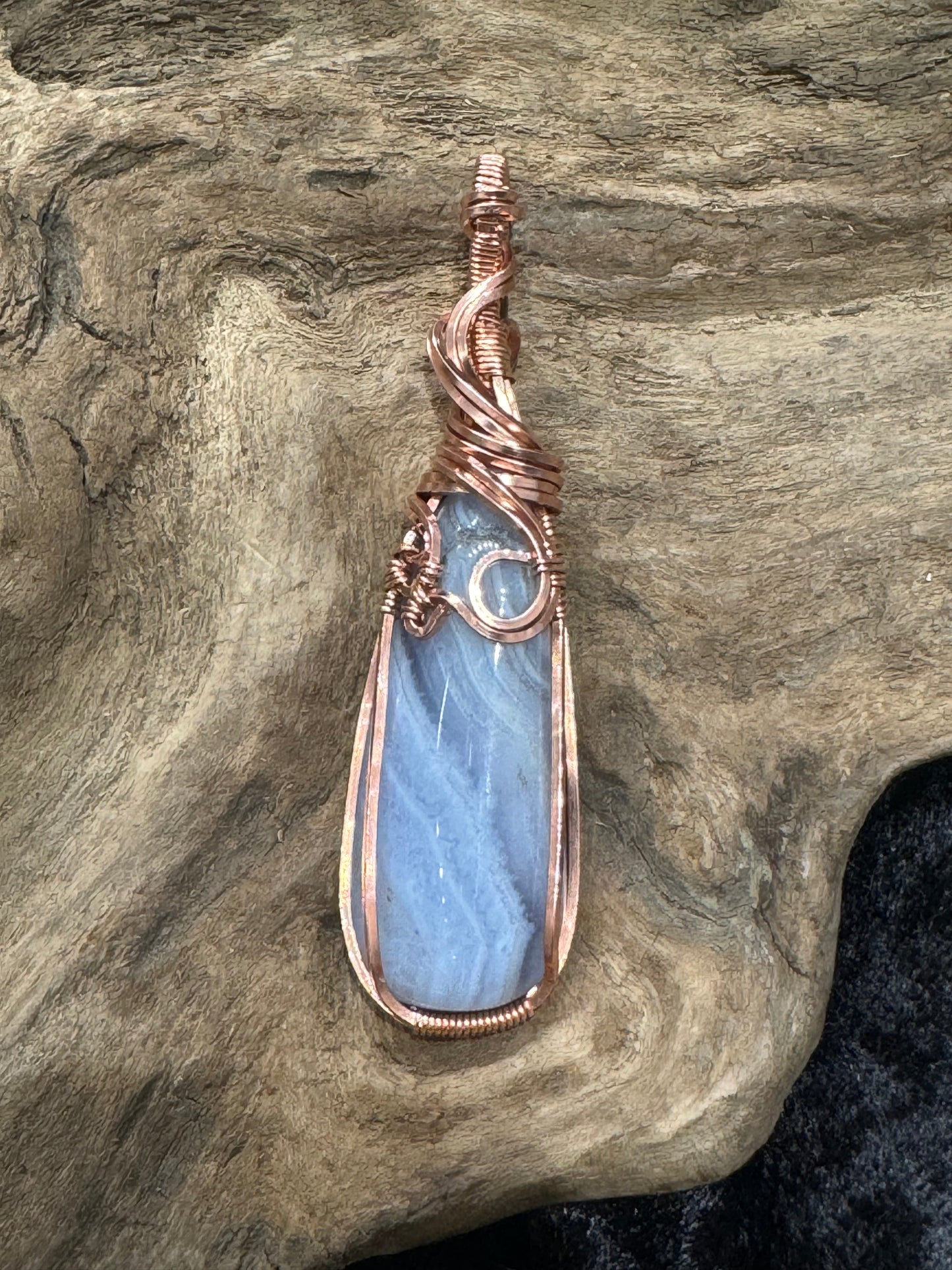 Blue Lace Agate wire wrapped pendant -