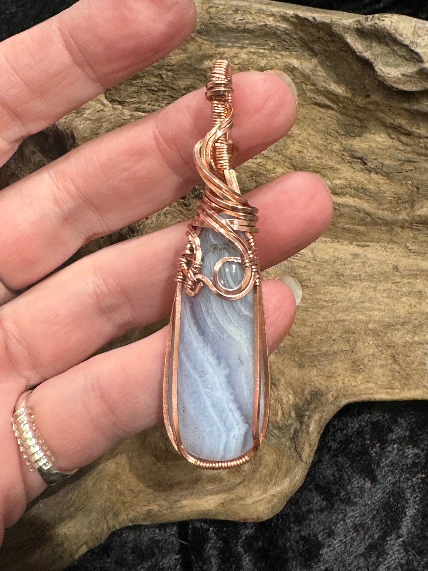 Blue Lace Agate wire wrapped pendant -