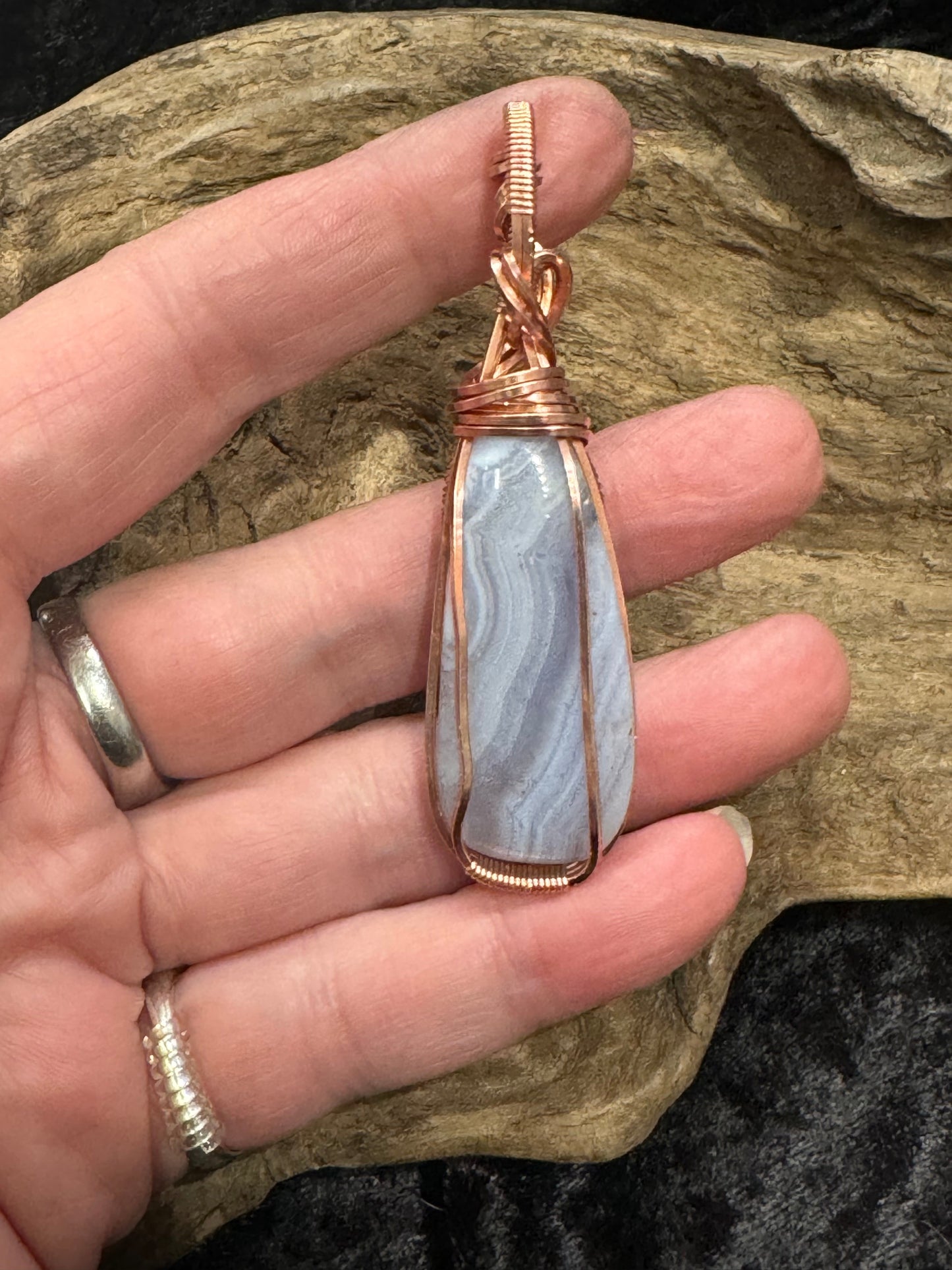 Blue Lace Agate wire wrapped pendant -