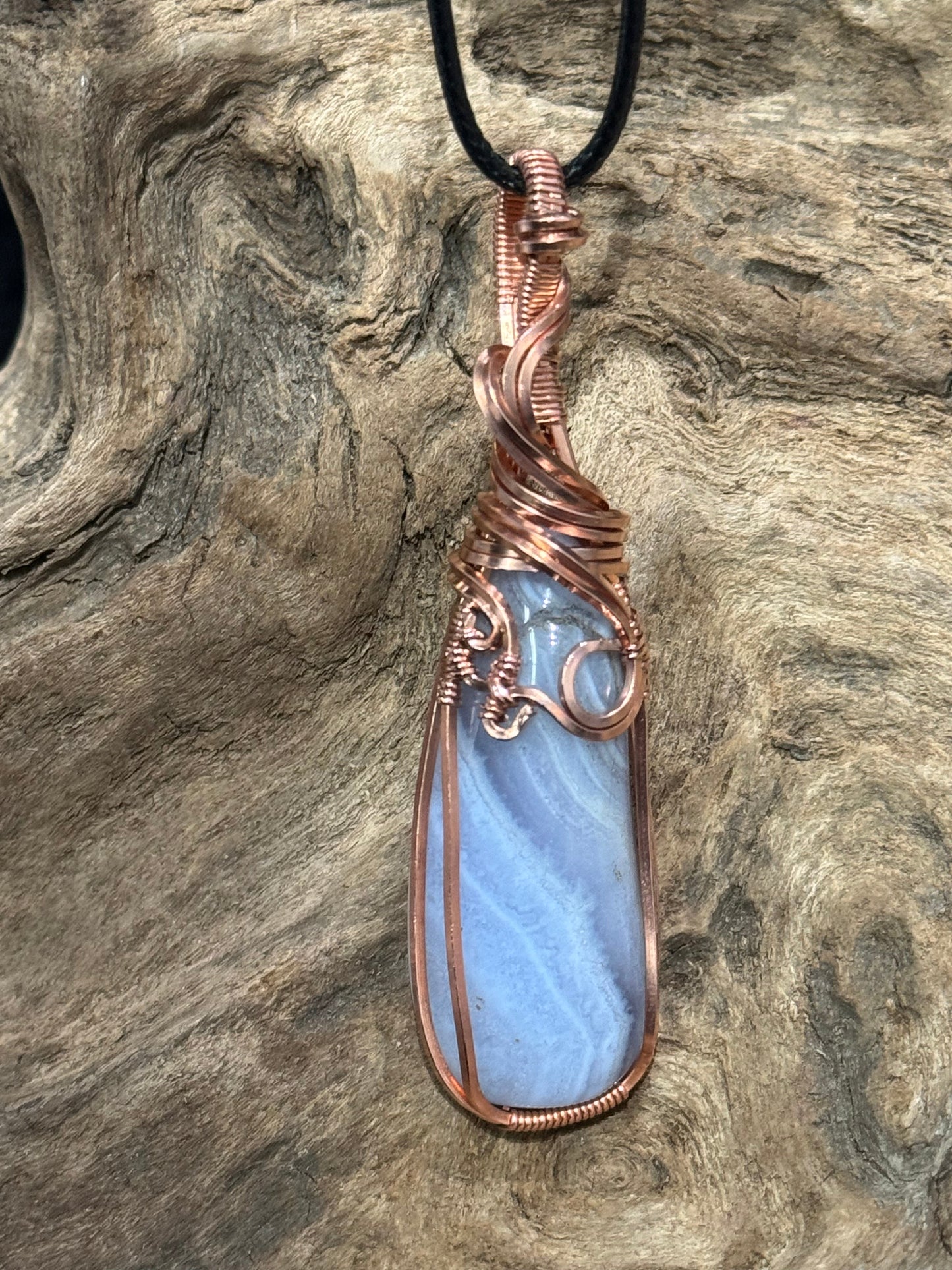 Blue Lace Agate wire wrapped pendant -