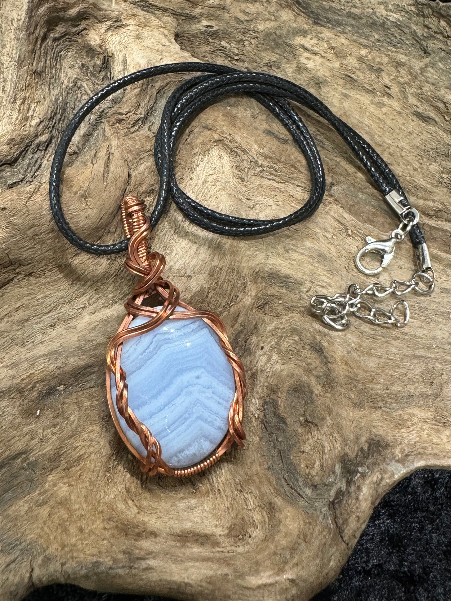 Blue Lace Agate wire wrapped pendant -