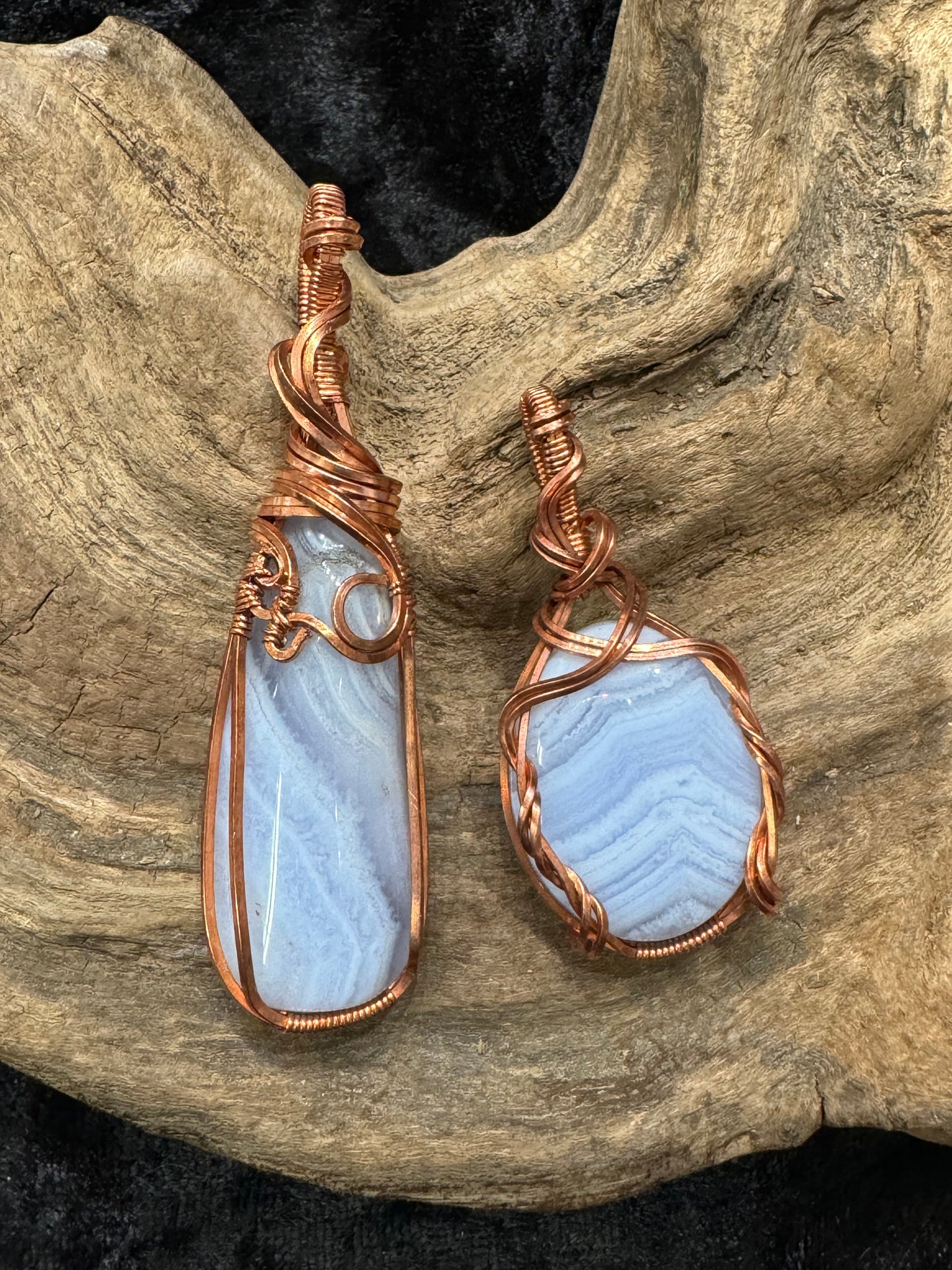 Blue Lace Agate wire wrapped pendant -