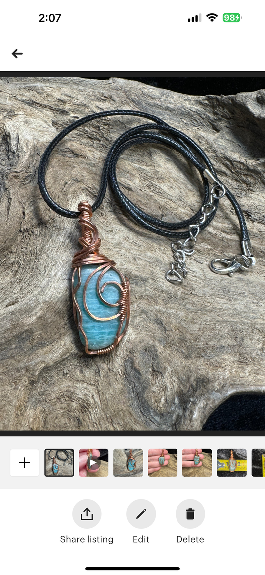 Amazonite wire wrapped pendant - I am at ease