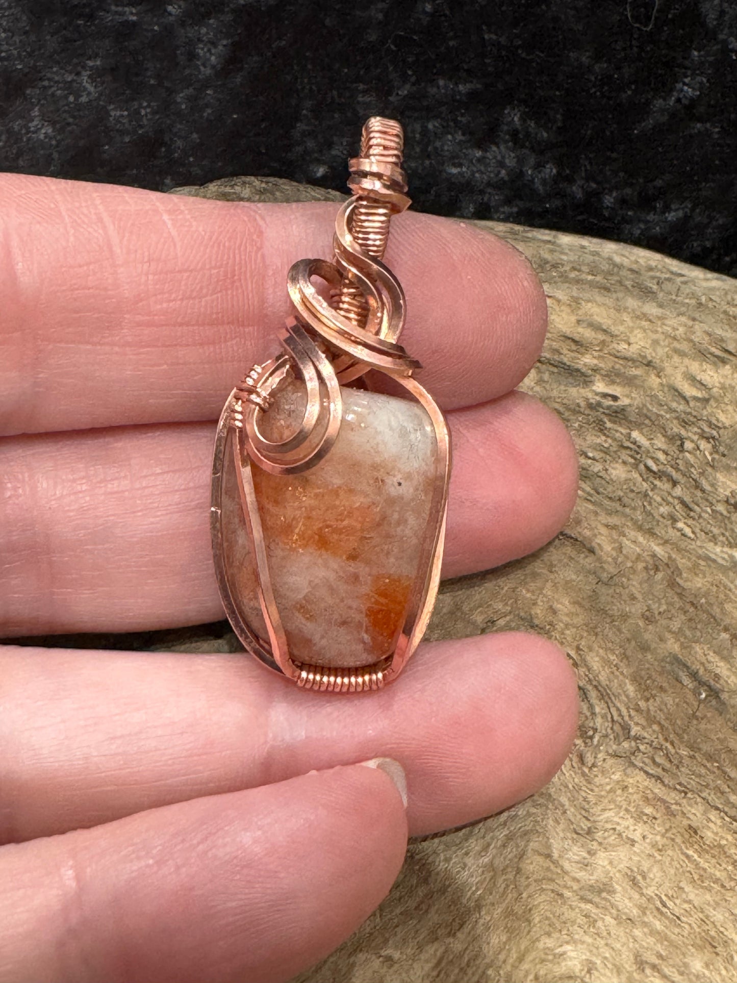 Sunstone wire wrapped pendant - I am happy