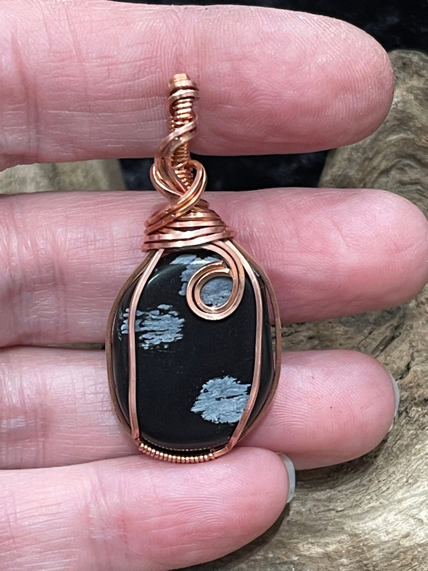 Snowflake Obsidian wire wrapped pendant - I got this