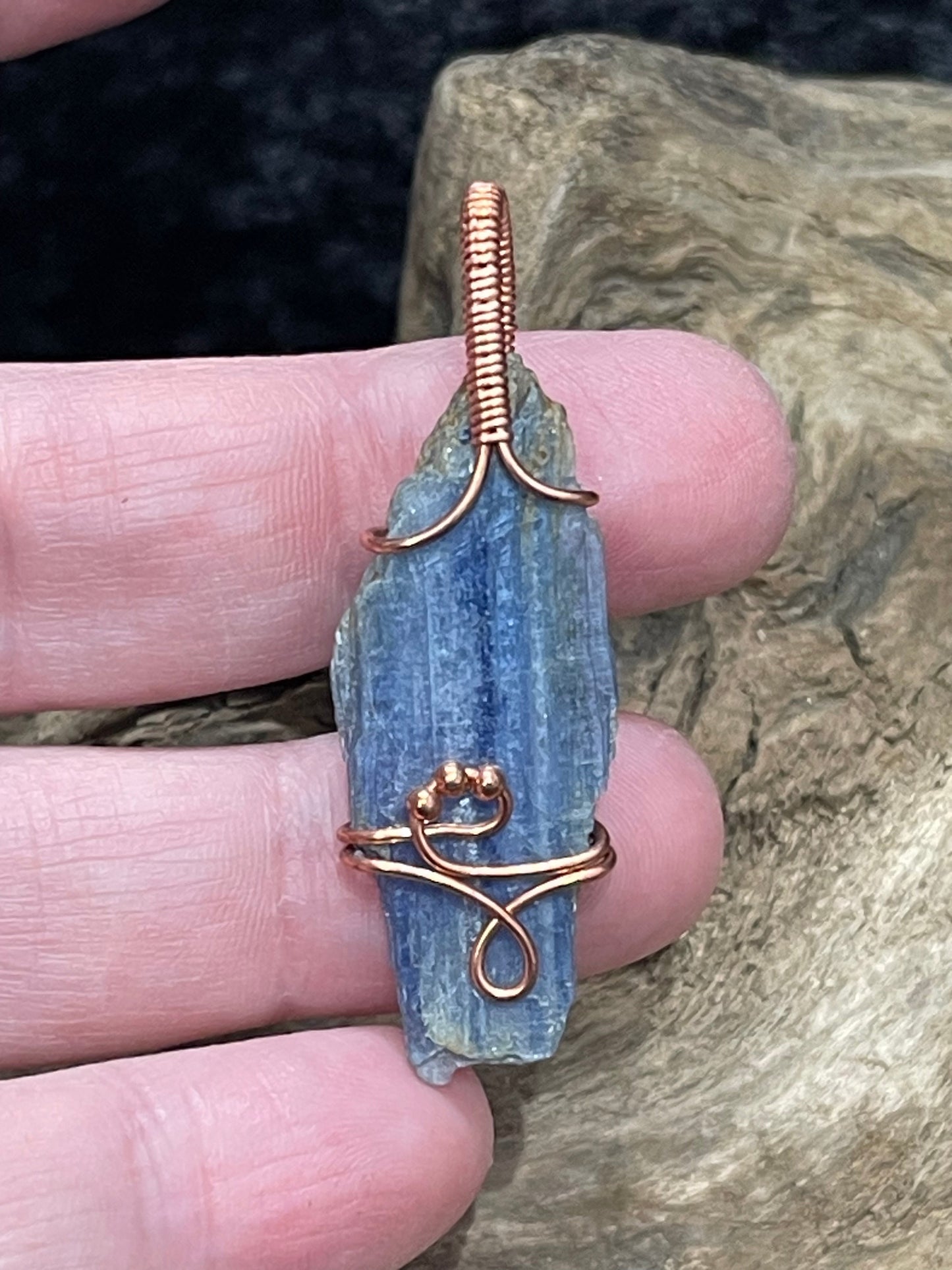 Blue Kyanite wire wrapped pendant - I am calm, clear and balanced