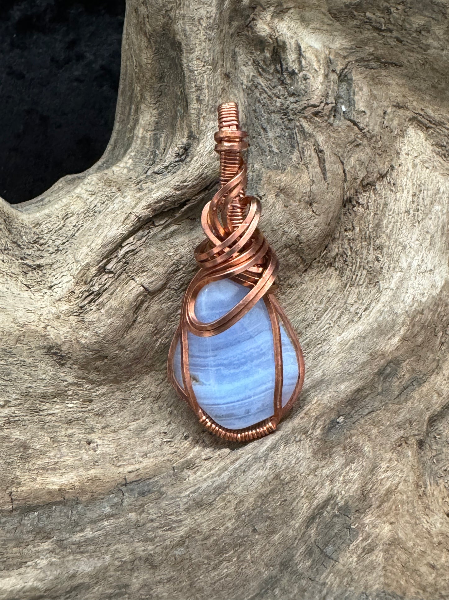 Blue Lace Agate wire wrapped pendant -