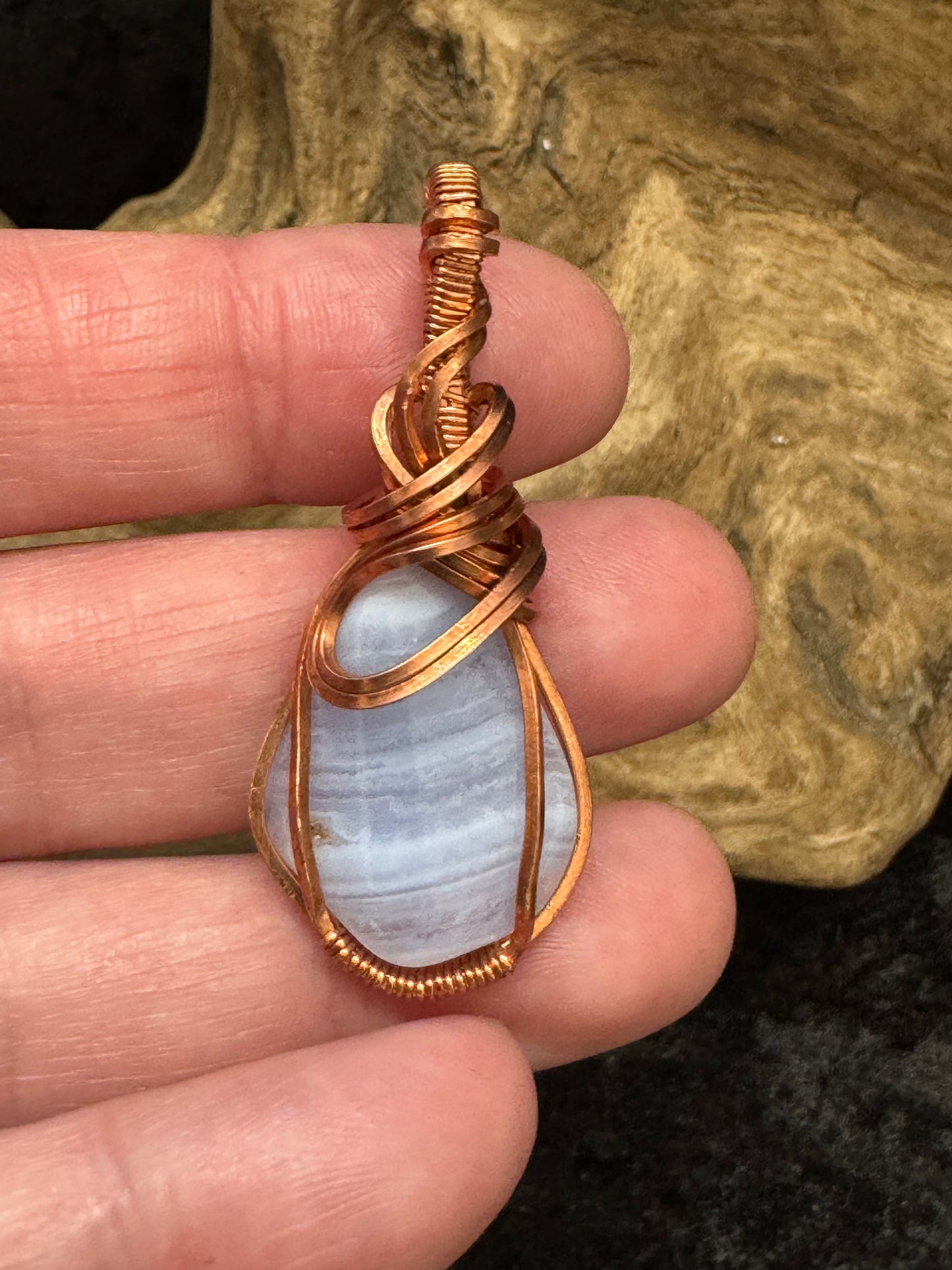 Blue Lace Agate wire wrapped pendant -