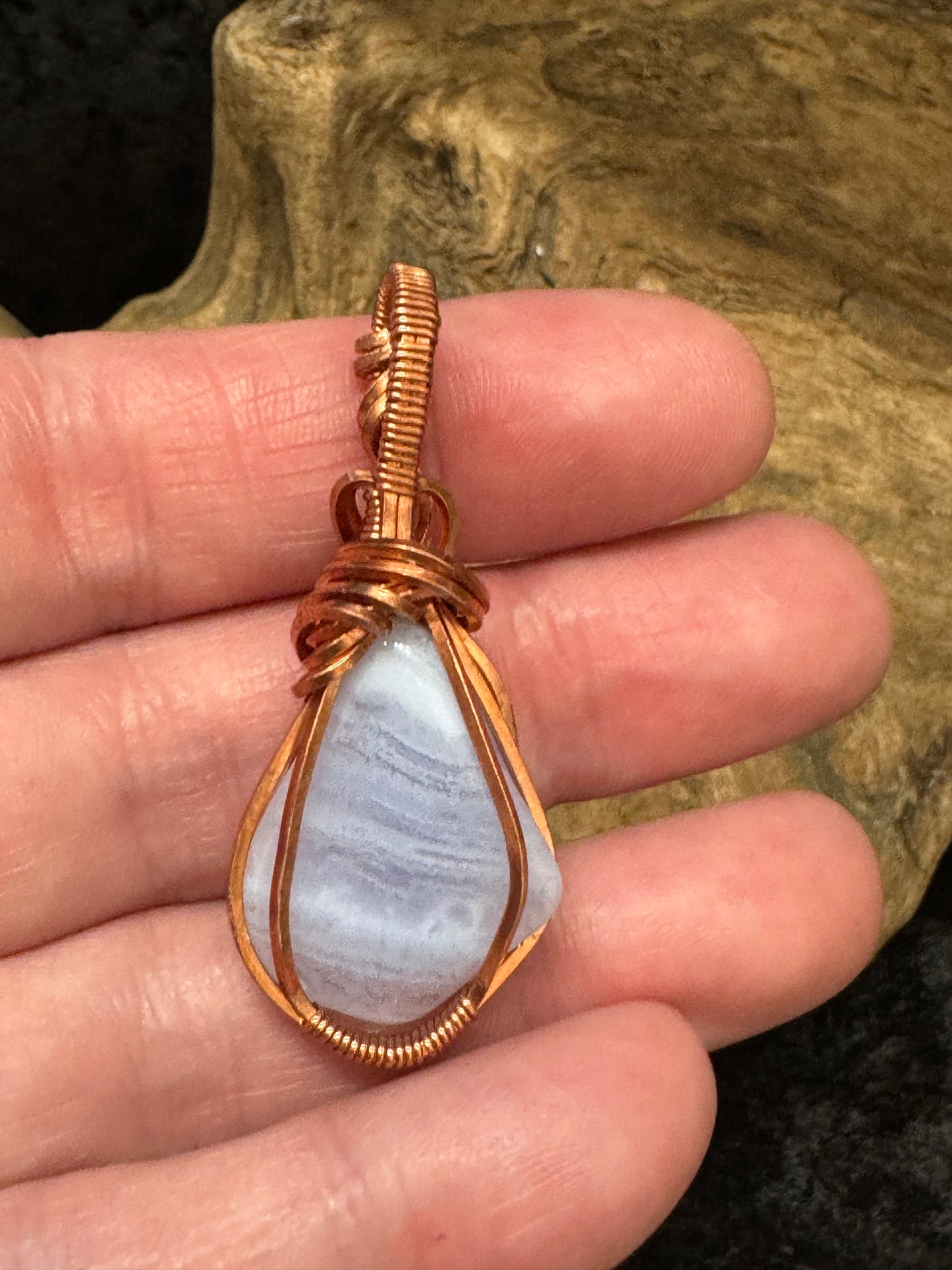 Blue Lace Agate wire wrapped pendant -