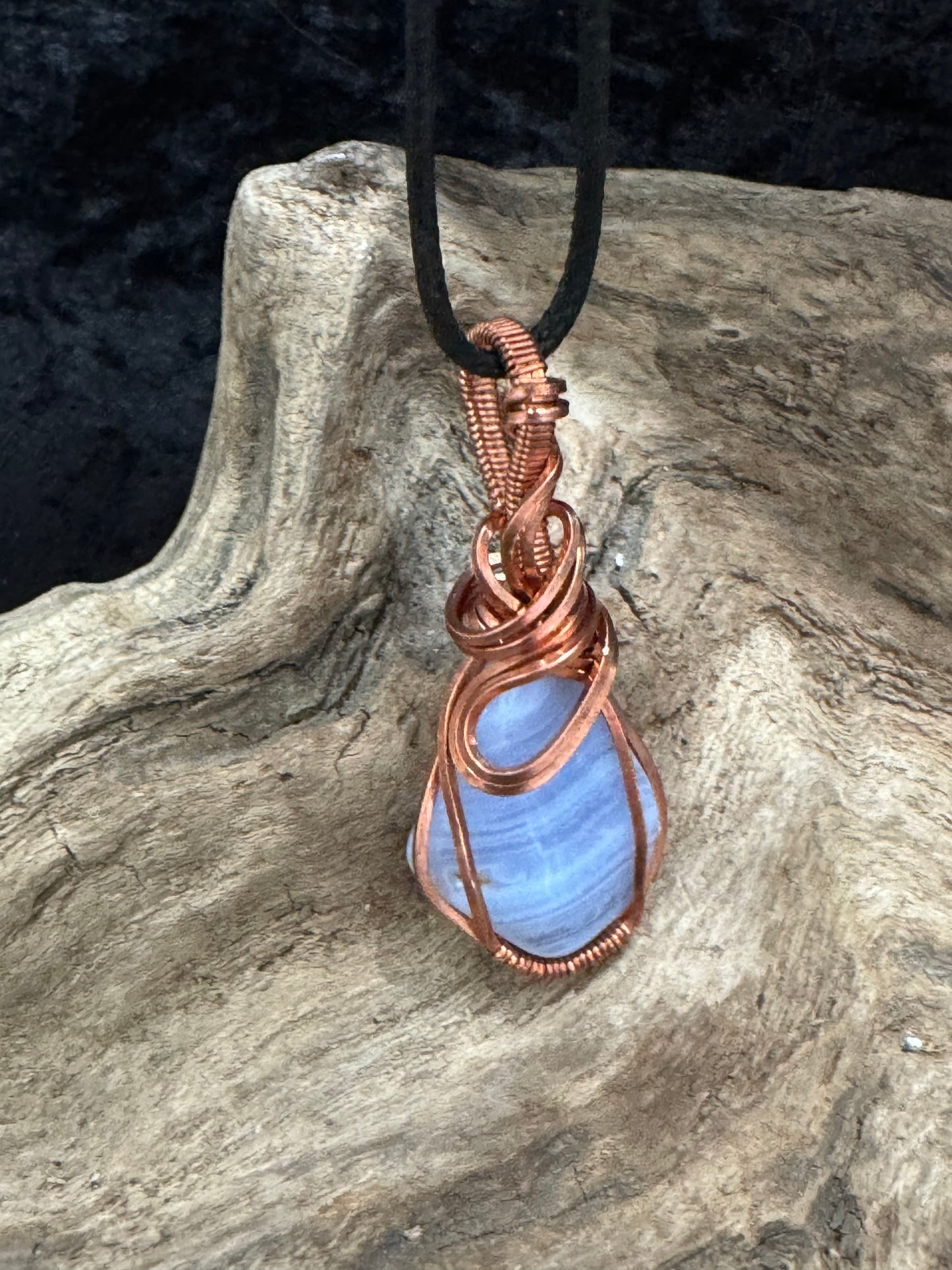 Blue Lace Agate wire wrapped pendant -