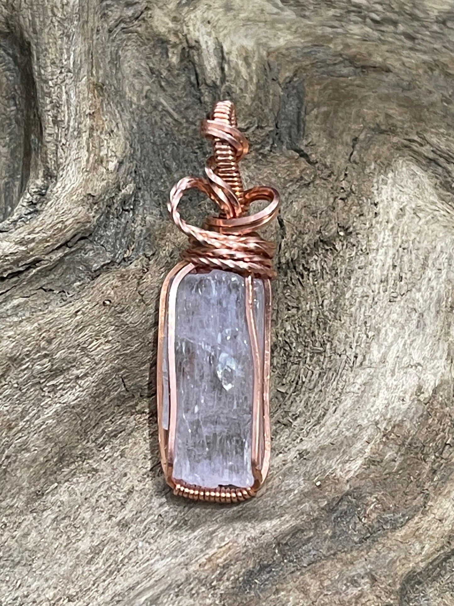 Kunzite wire wrapped pendant - I am loved