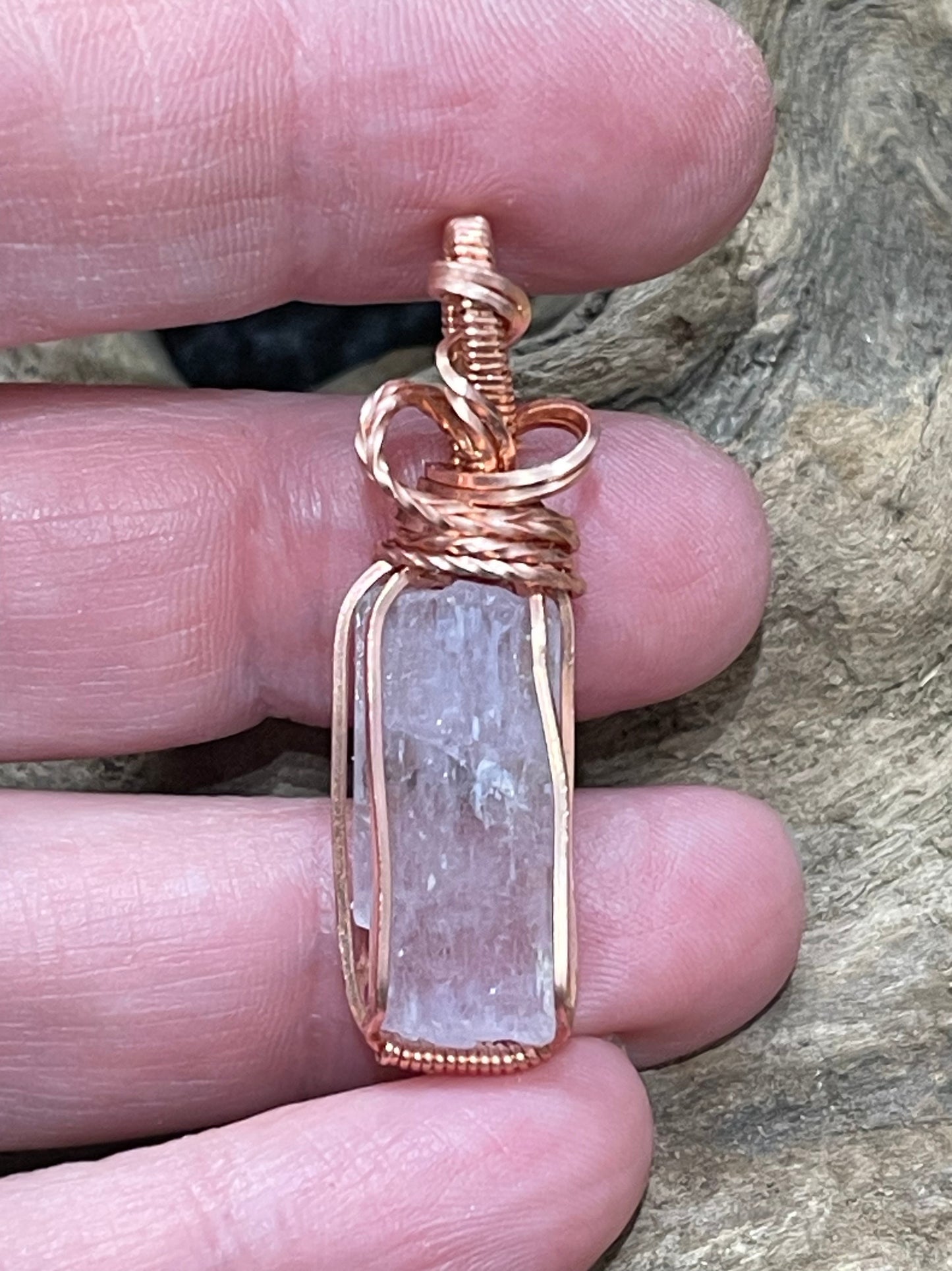 Kunzite wire wrapped pendant - I am loved