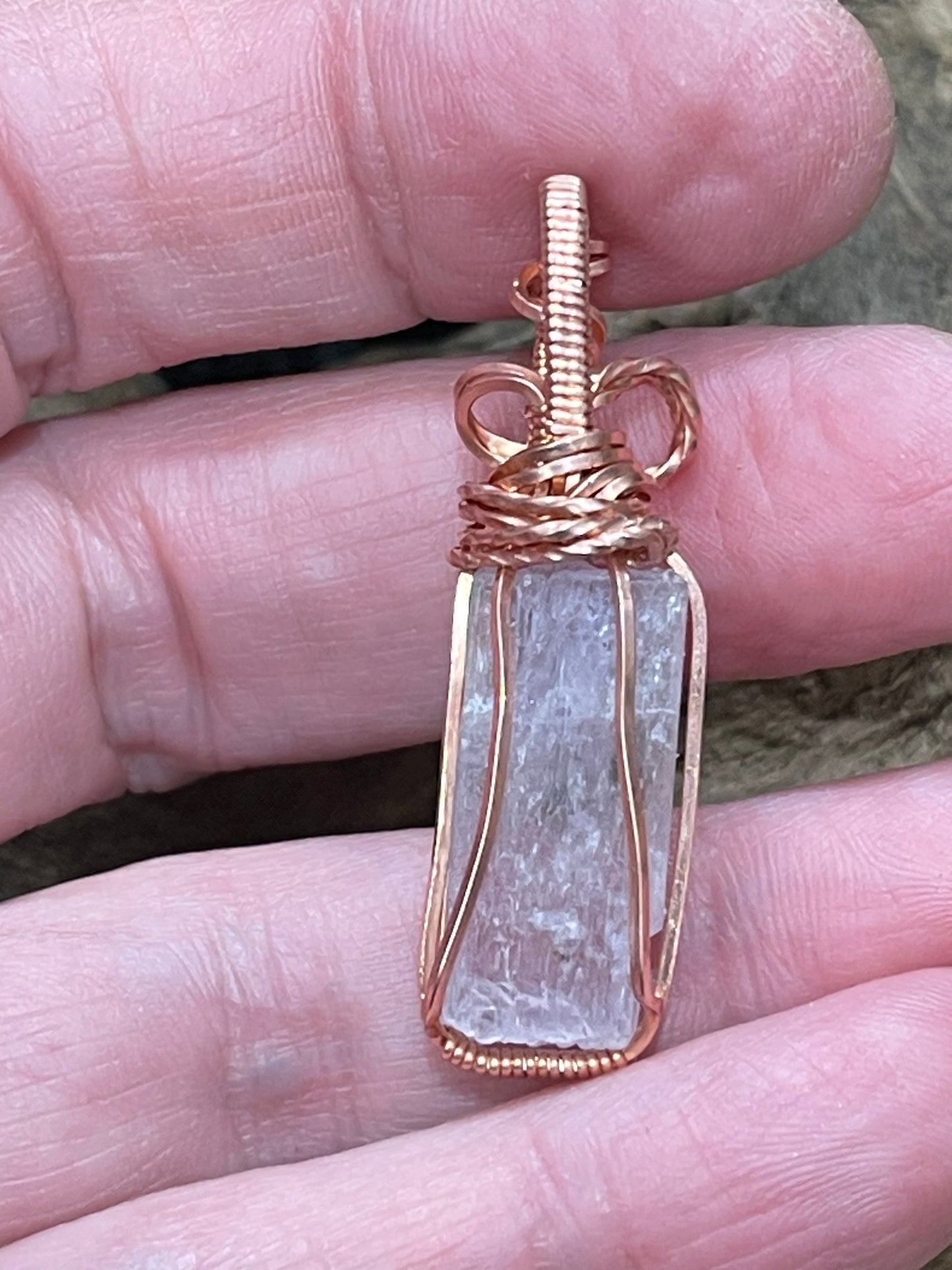 Kunzite wire wrapped pendant - I am loved