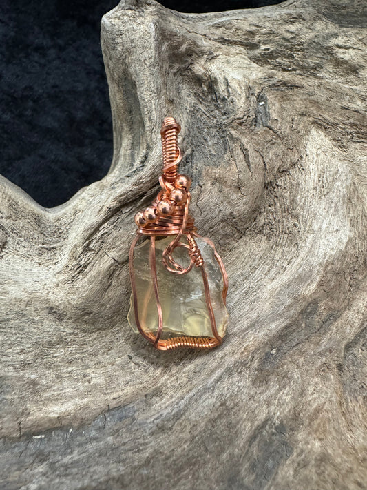 Libyan Desert Glass wire wrapped pendant -