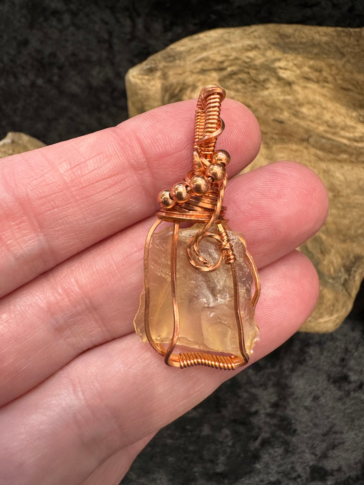 Libyan Desert Glass wire wrapped pendant -