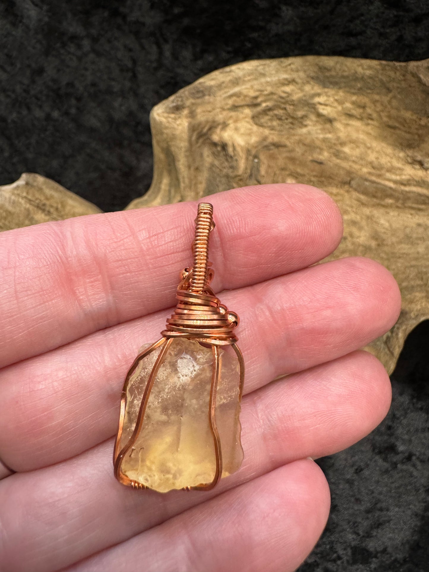 Libyan Desert Glass wire wrapped pendant -