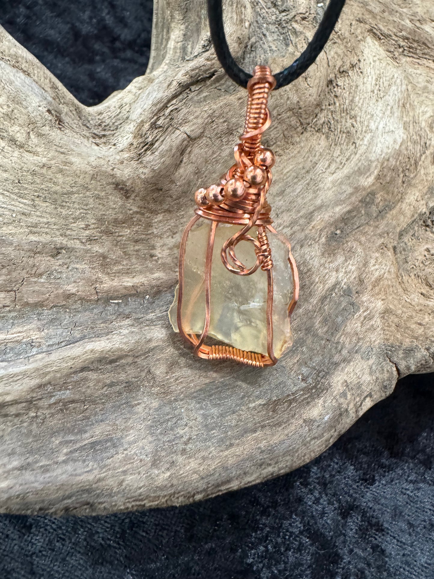 Libyan Desert Glass wire wrapped pendant -