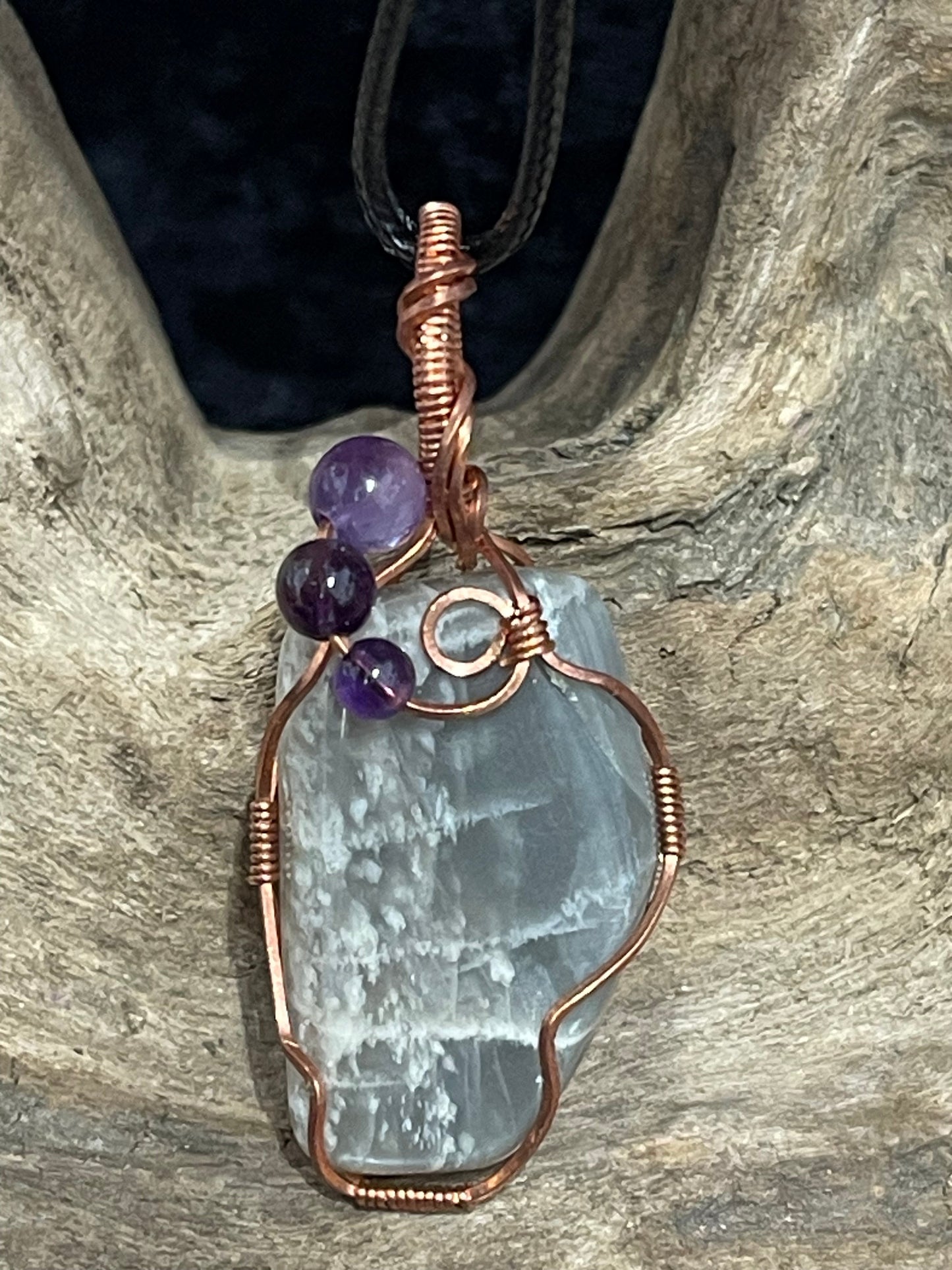 Moonstone with Amethyst wire wrapped pendant - I trust my inner knowing