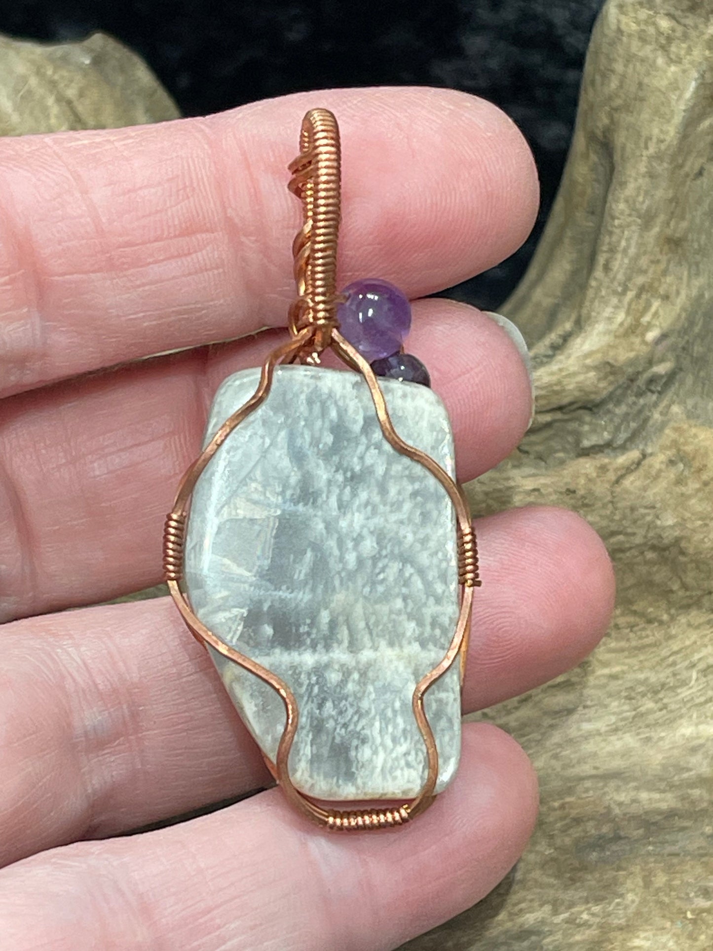 Moonstone with Amethyst wire wrapped pendant - I trust my inner knowing