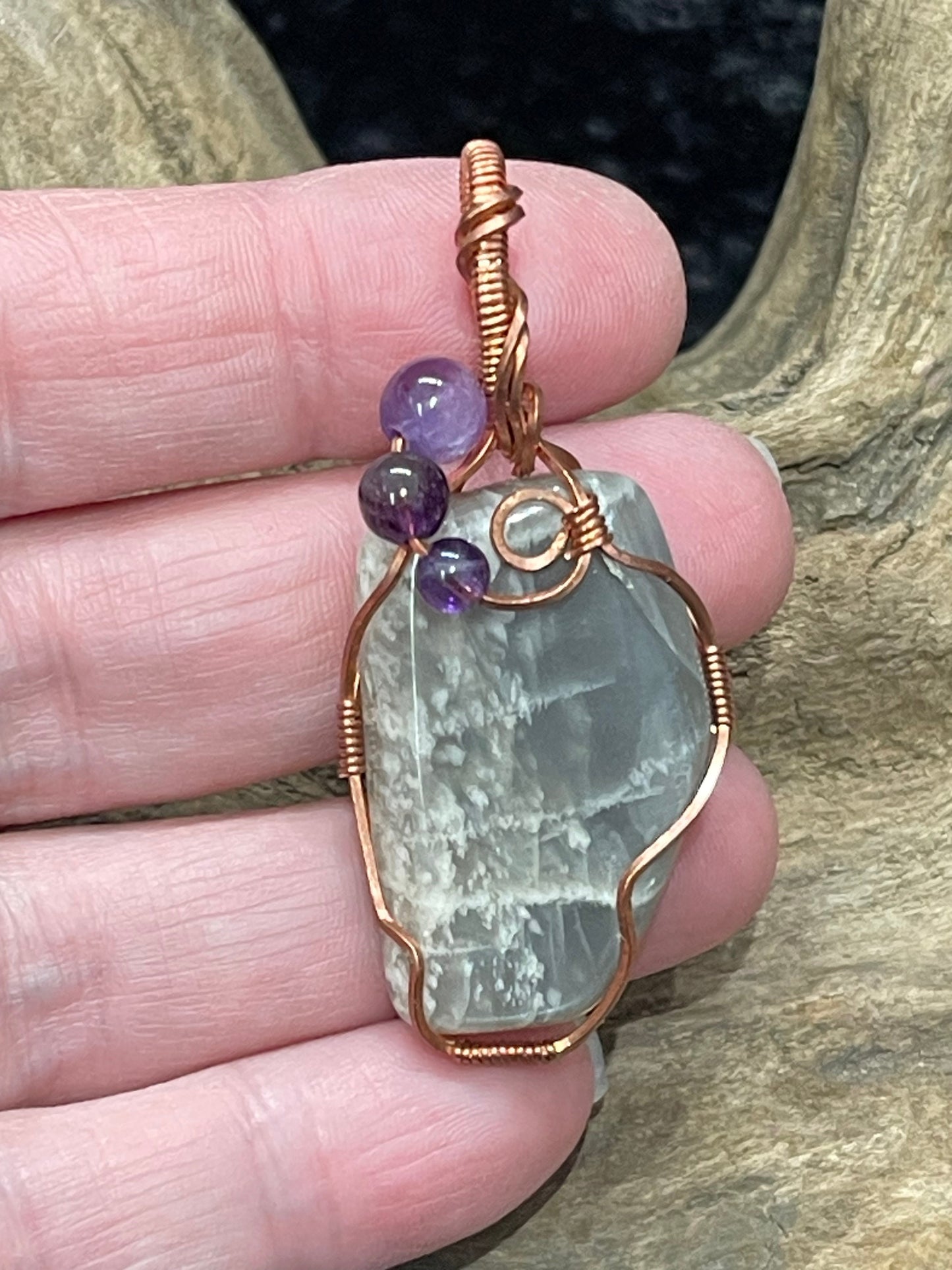 Moonstone with Amethyst wire wrapped pendant - I trust my inner knowing