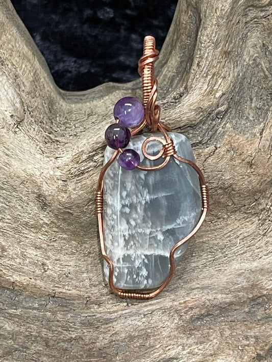 Moonstone with Amethyst wire wrapped pendant - I trust my inner knowing