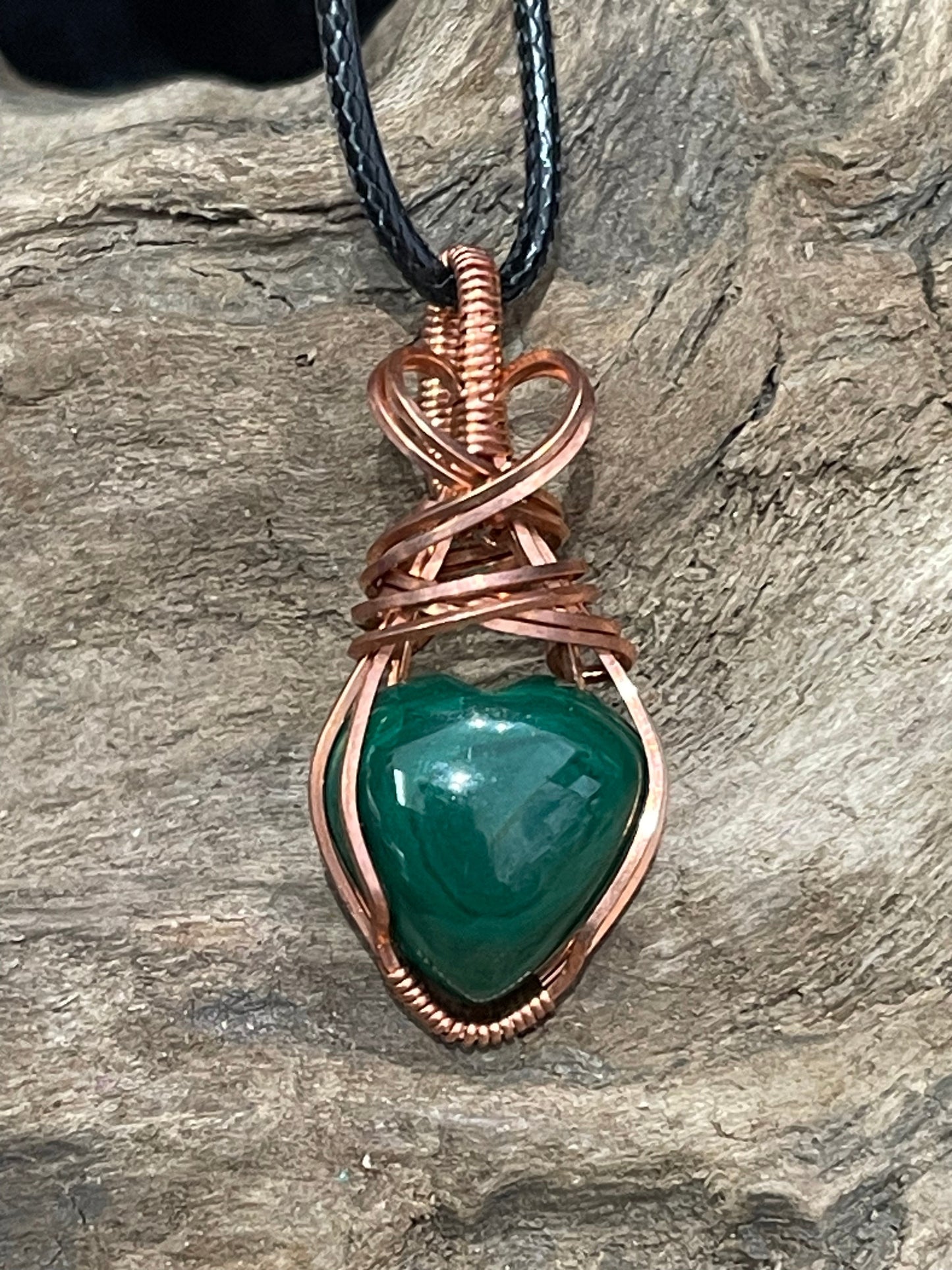 Malachite wire wrapped pendant - I am transforming my life