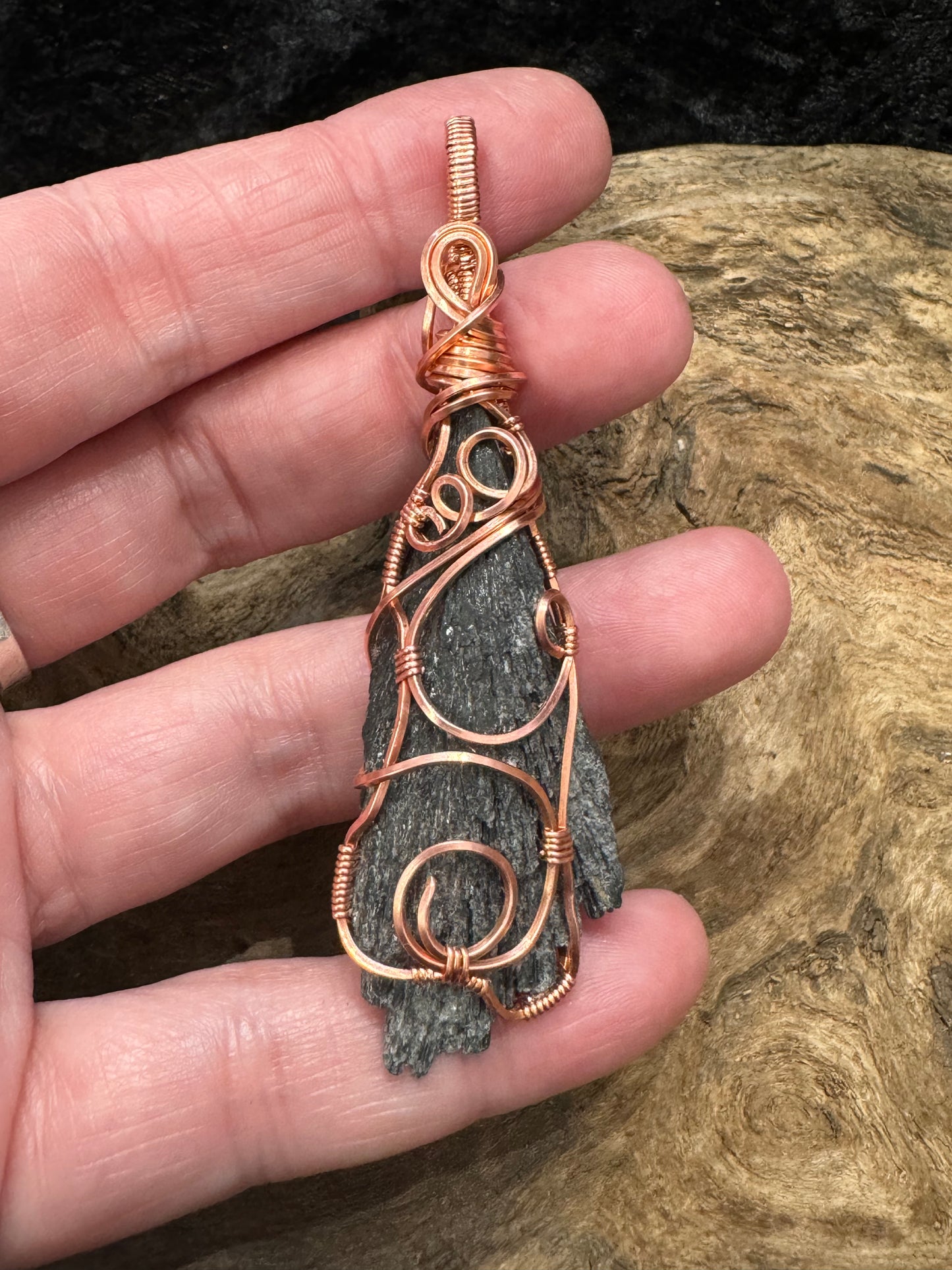 Black Kyanite wire wrapped pendant