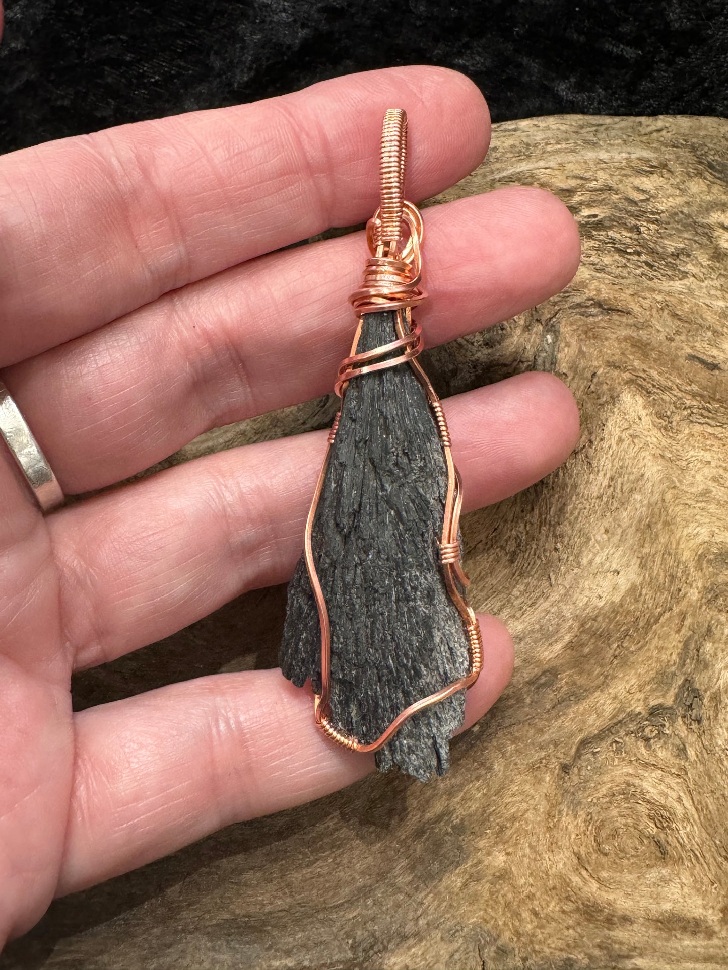 Black Kyanite wire wrapped pendant