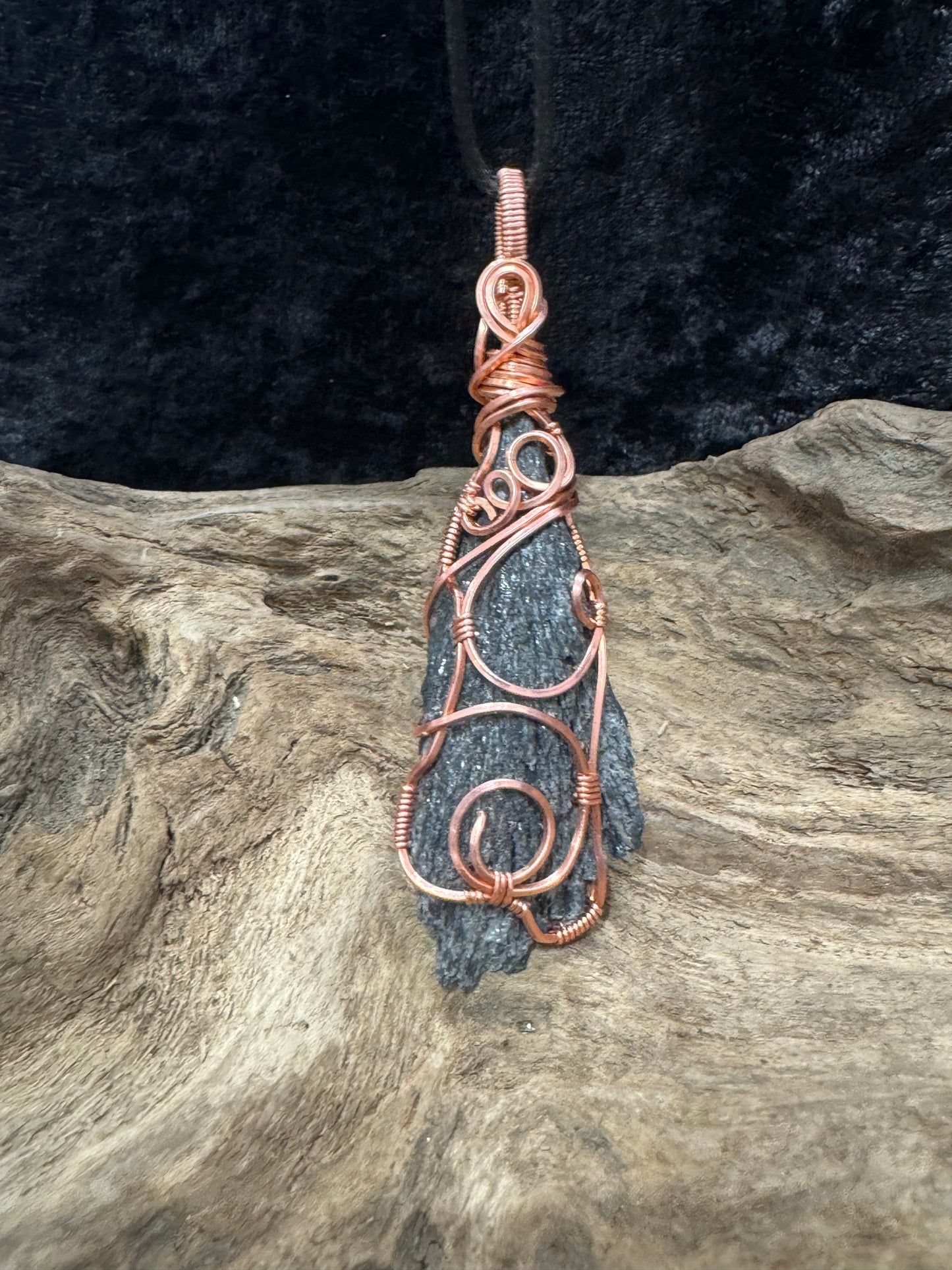 Black Kyanite wire wrapped pendant