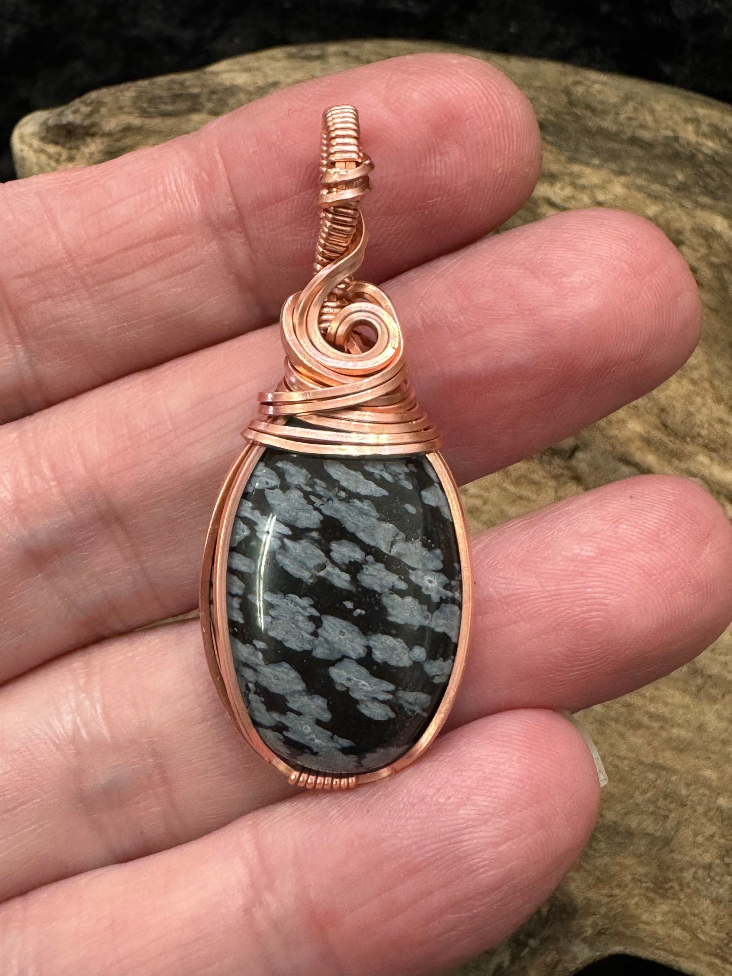 Snowflake Obsidian wire wrapped pendant - I got this