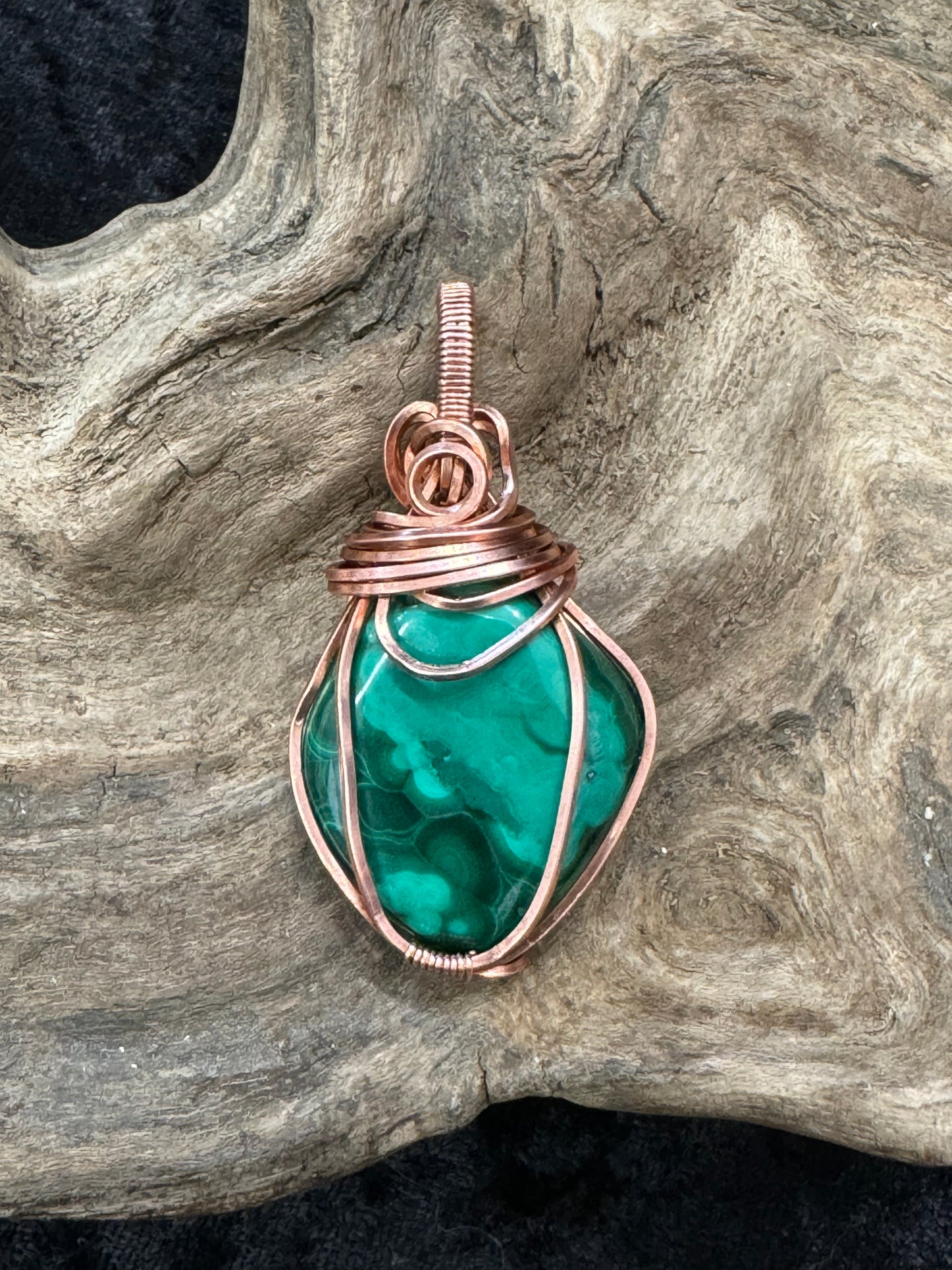 Malachite wire wrapped pendant - I am transforming my life