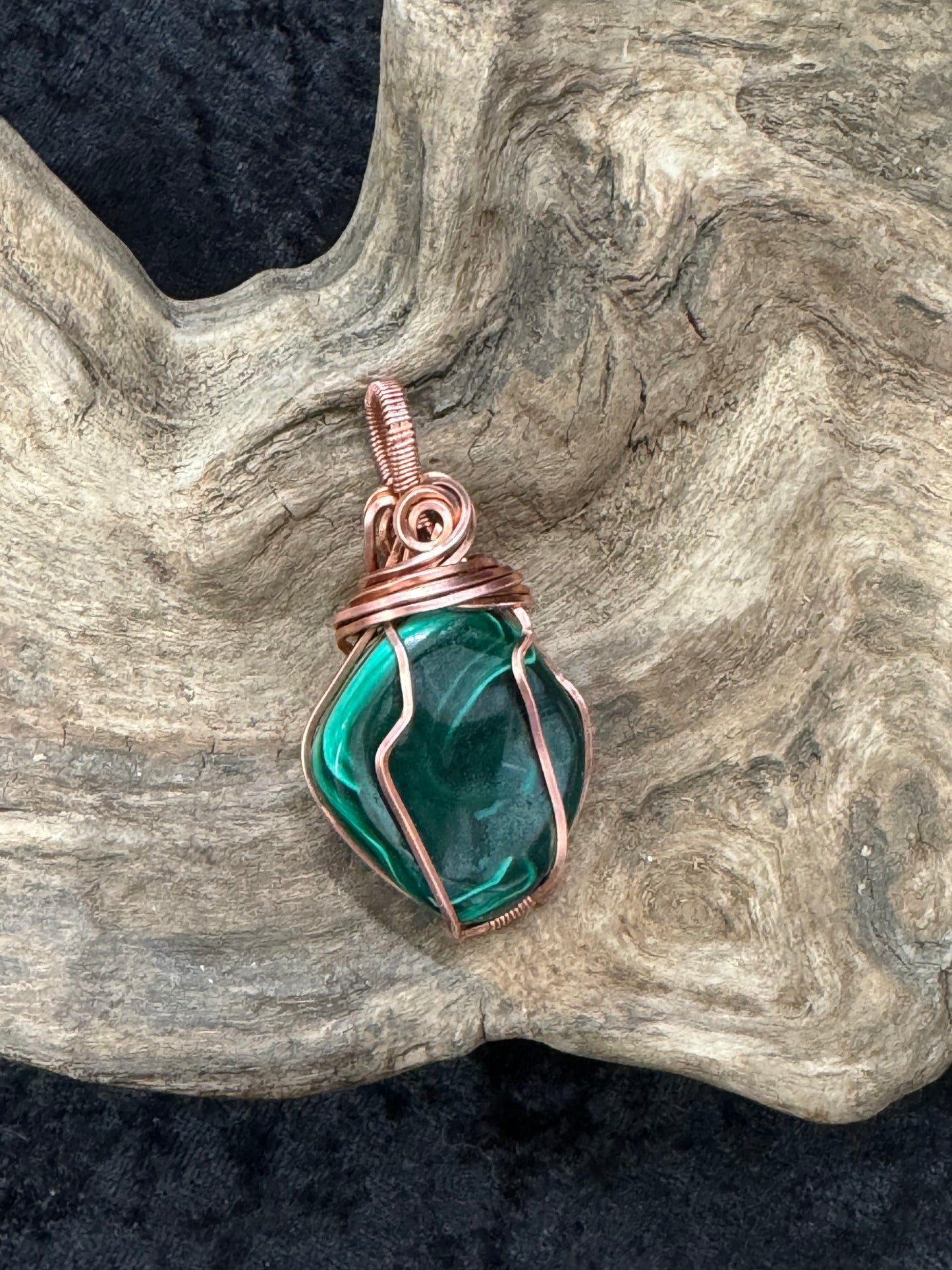 Malachite wire wrapped pendant - I am transforming my life