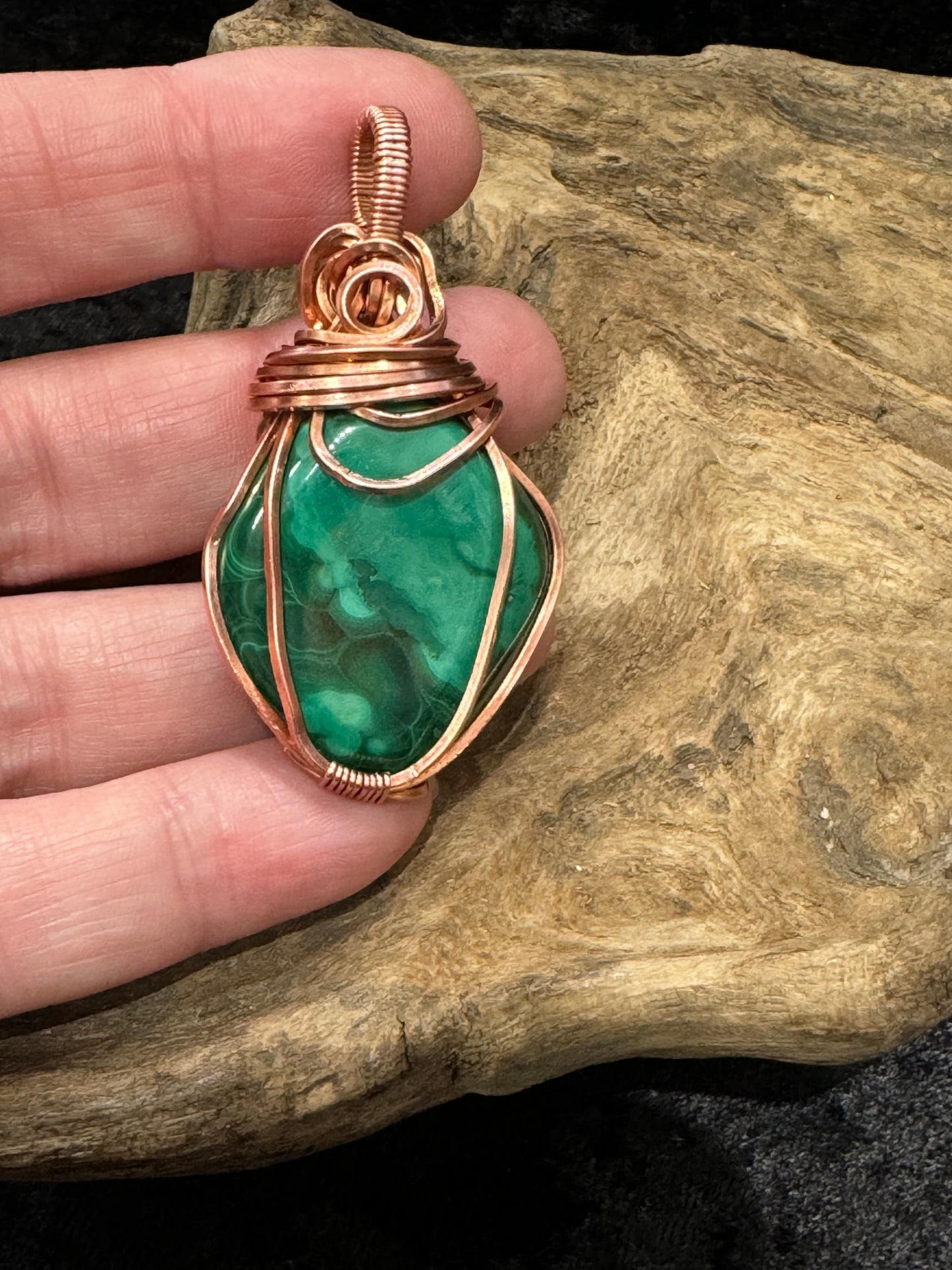 Malachite wire wrapped pendant - I am transforming my life