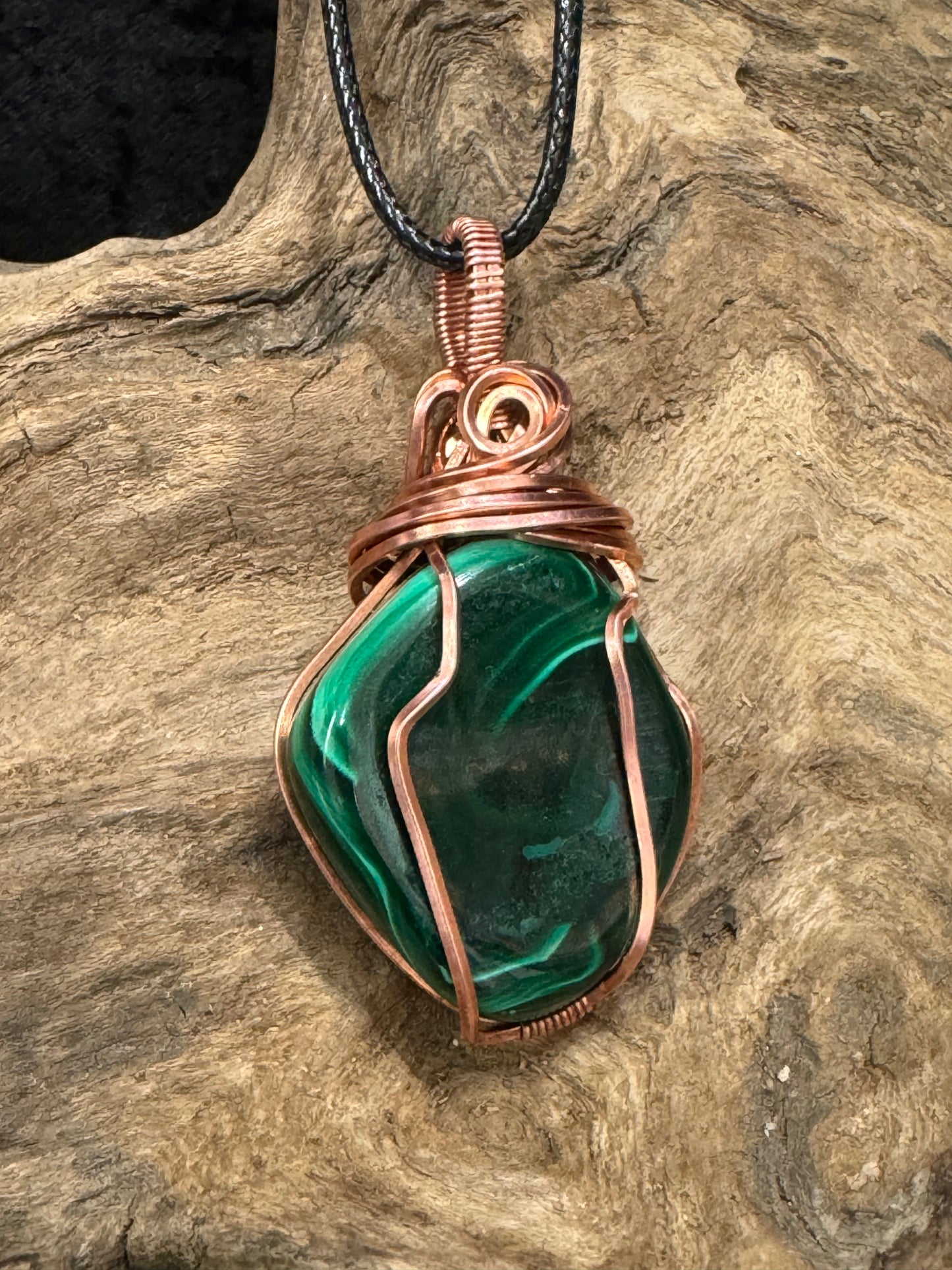 Malachite wire wrapped pendant - I am transforming my life