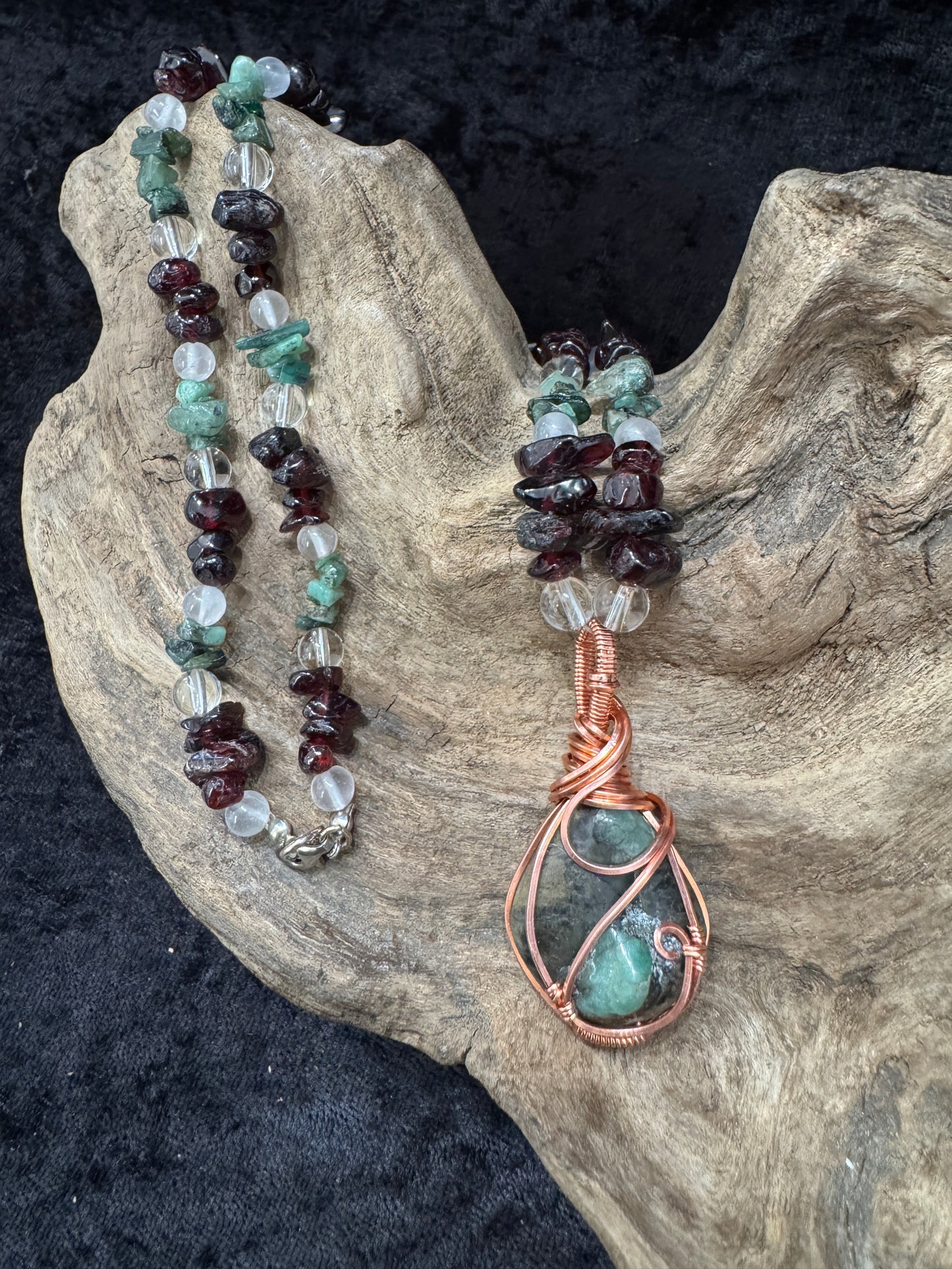 Emerald, Garnet, and Quartz | The Wise Heart Necklace