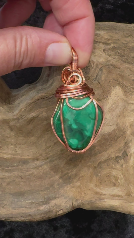 Malachite wire wrapped pendant - I am transforming my life