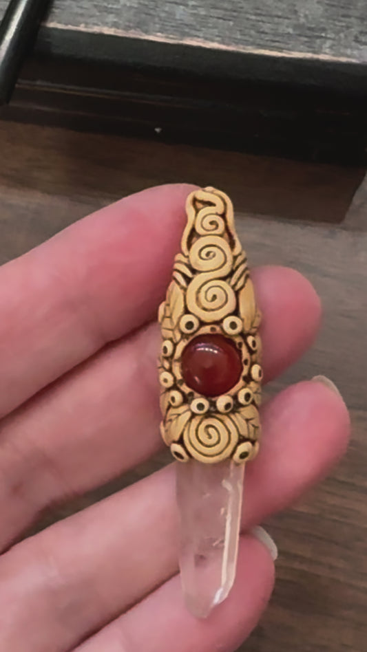 Quartz with carnelian pendant