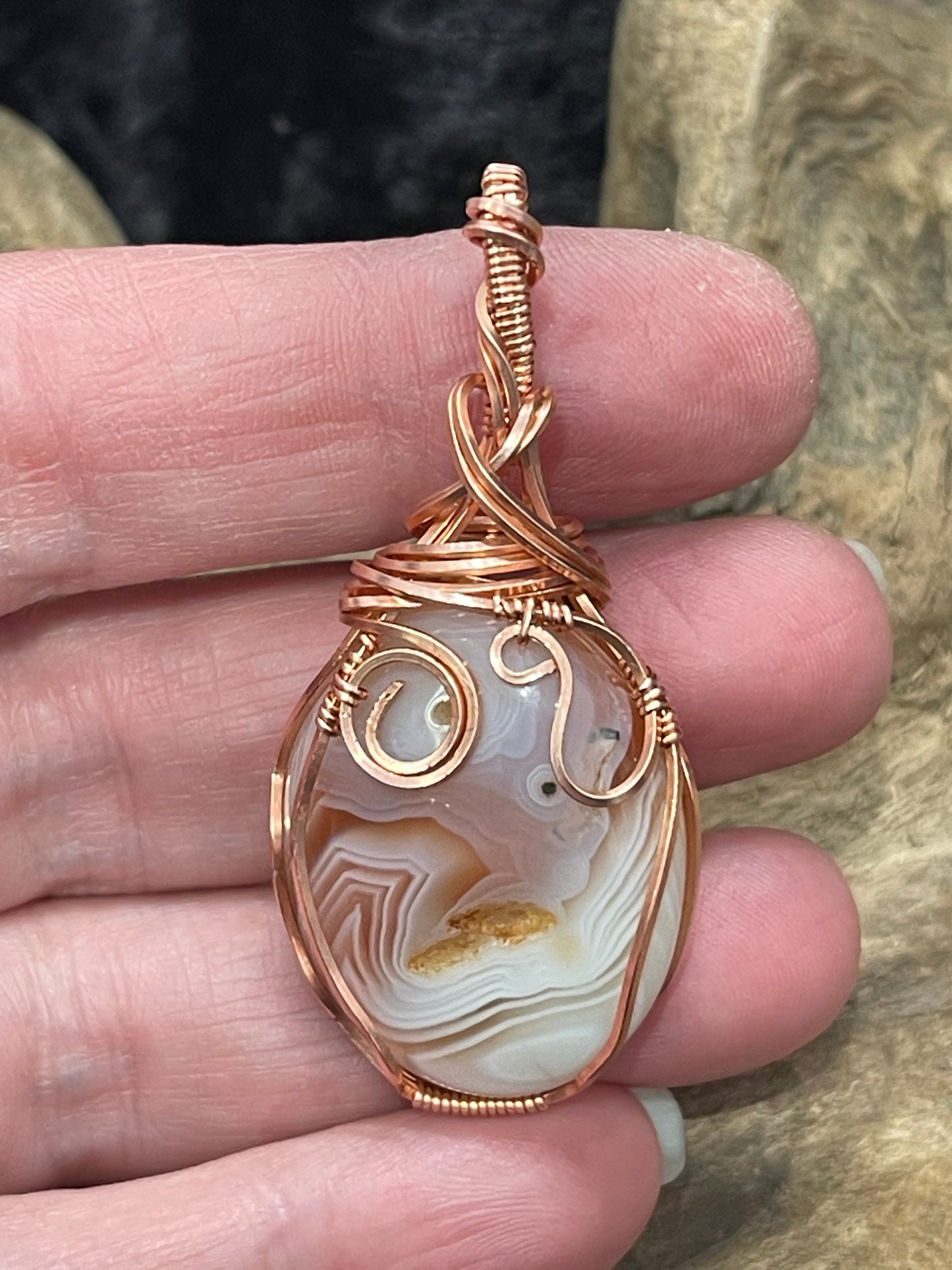 Red Banded Agate wire wrapped pendant - I manifest my desires