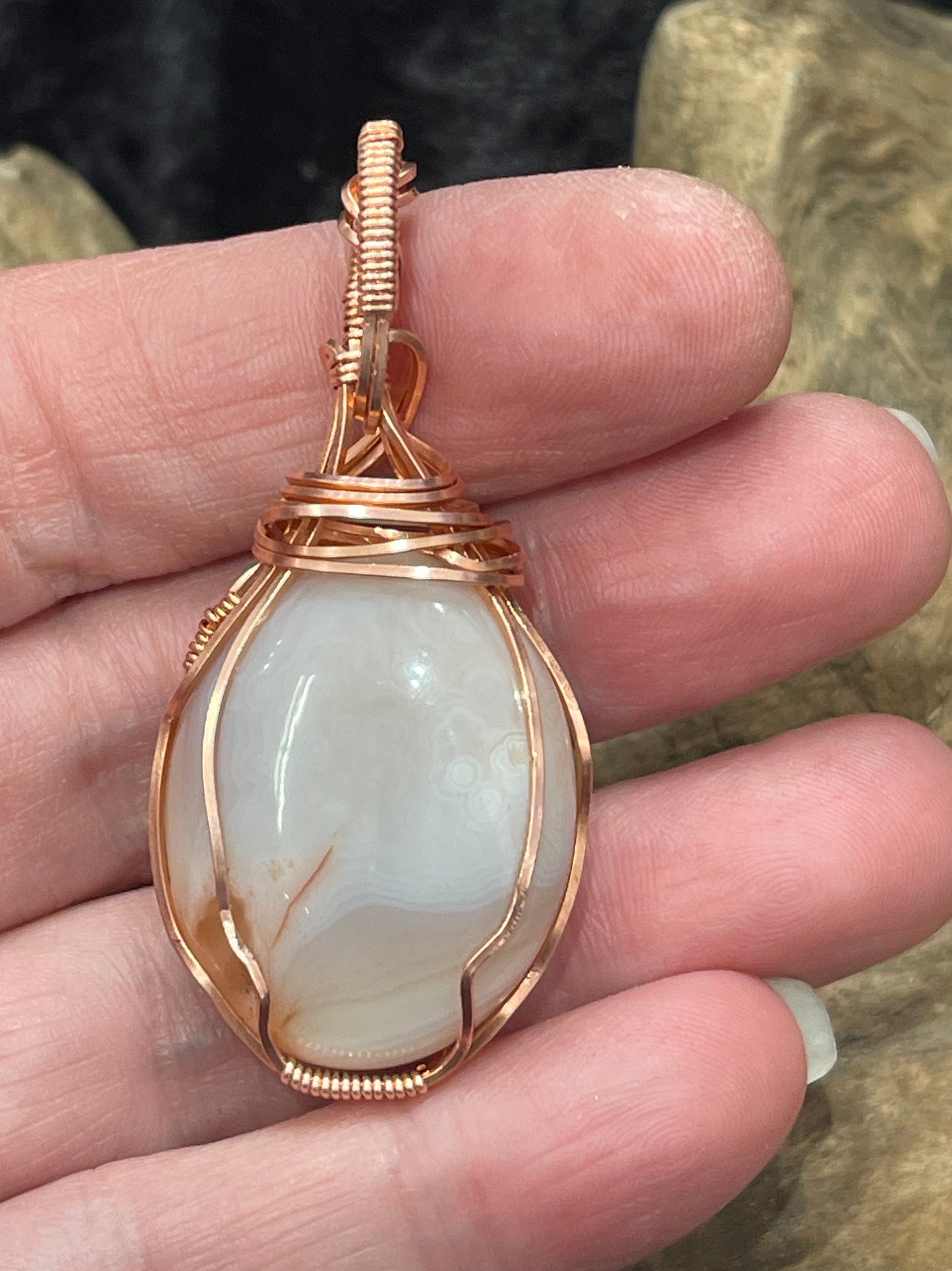 Red Banded Agate wire wrapped pendant - I manifest my desires