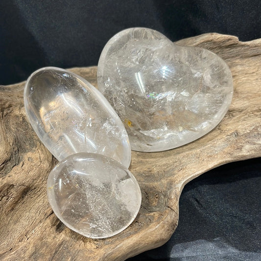 Quartz hearts and palm stones